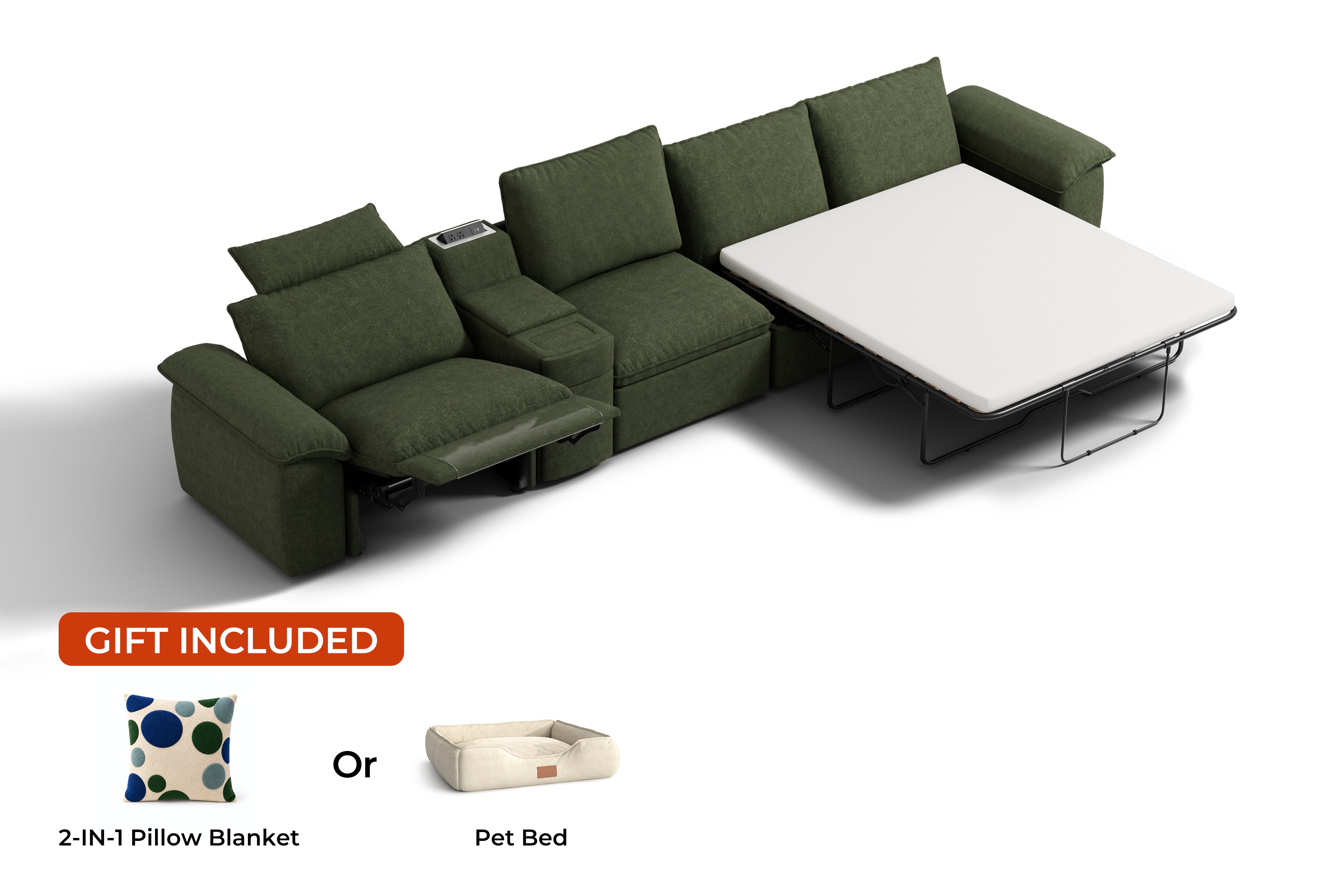 SOMA Oasis I 4 Seat L-shaped Versatile Recliner, with Hidden Sofa Bed | Nap Armrests