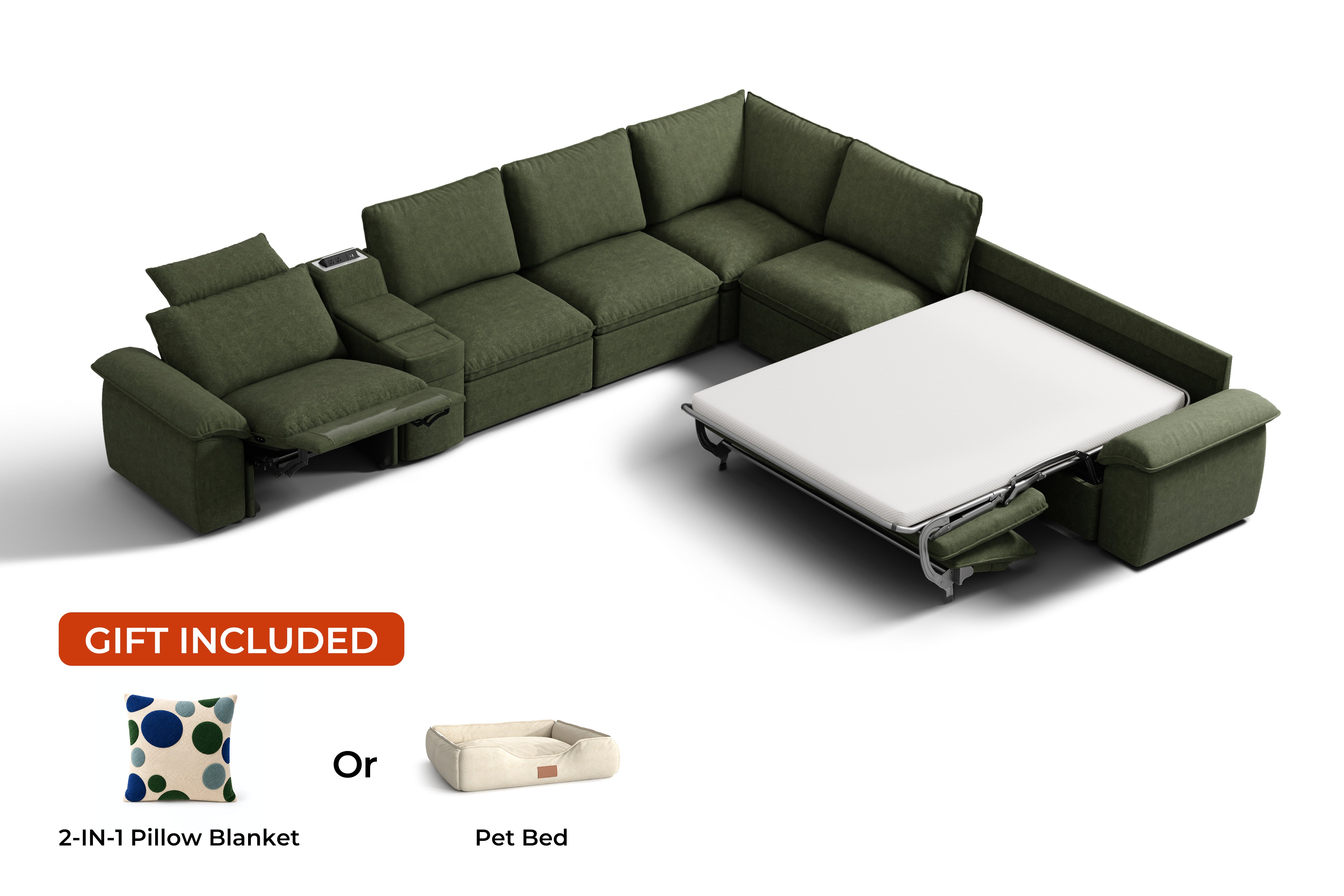 SOMA Oasis II 7 Seat V-shaped Versatile Recliner, with Hidden One-pull Sofa Bed | Nap Armrests