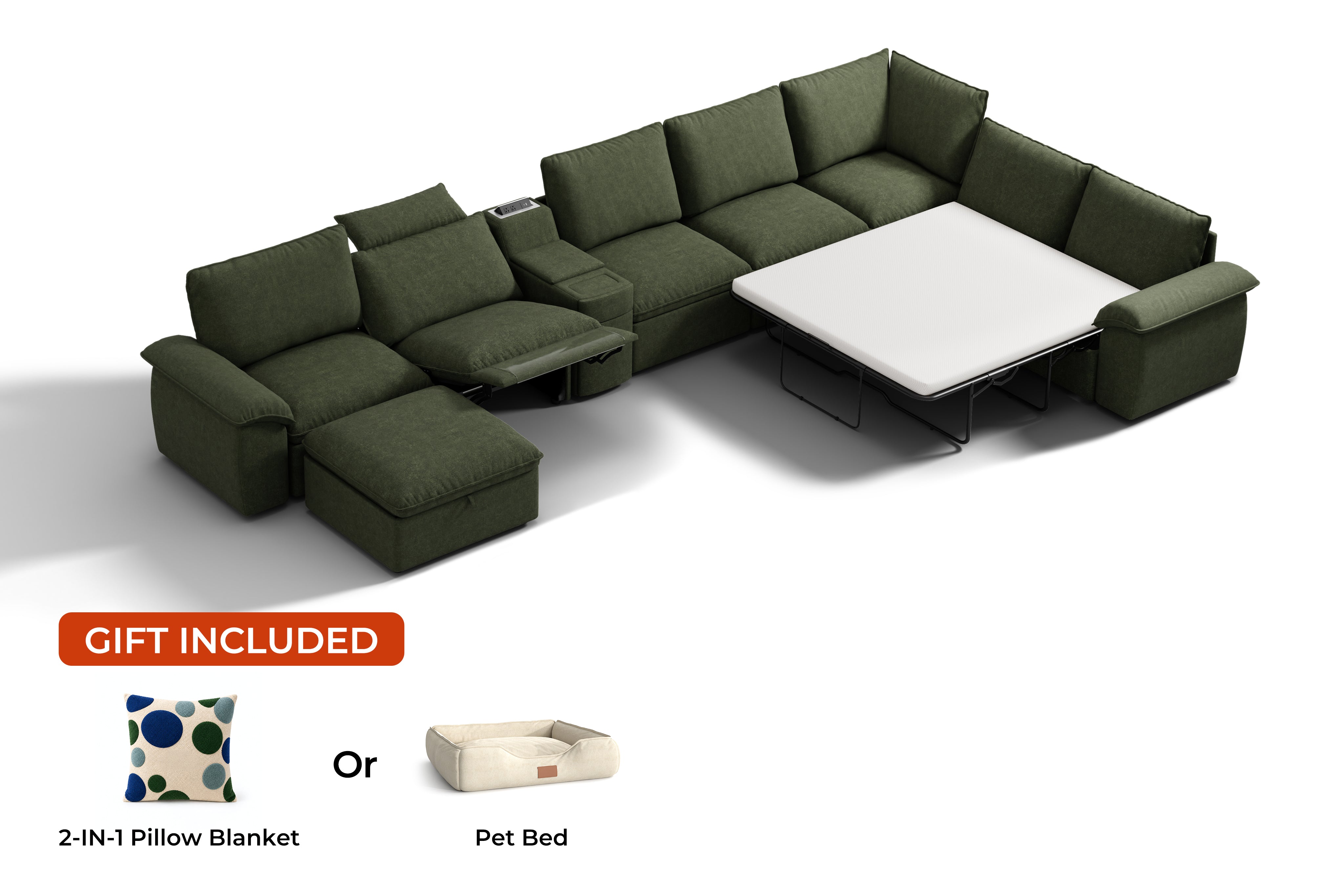 SOMA Oasis I 8 Seat L-shaped Versatile Recliner, with Hidden Sofa Bed | Nap Armrests