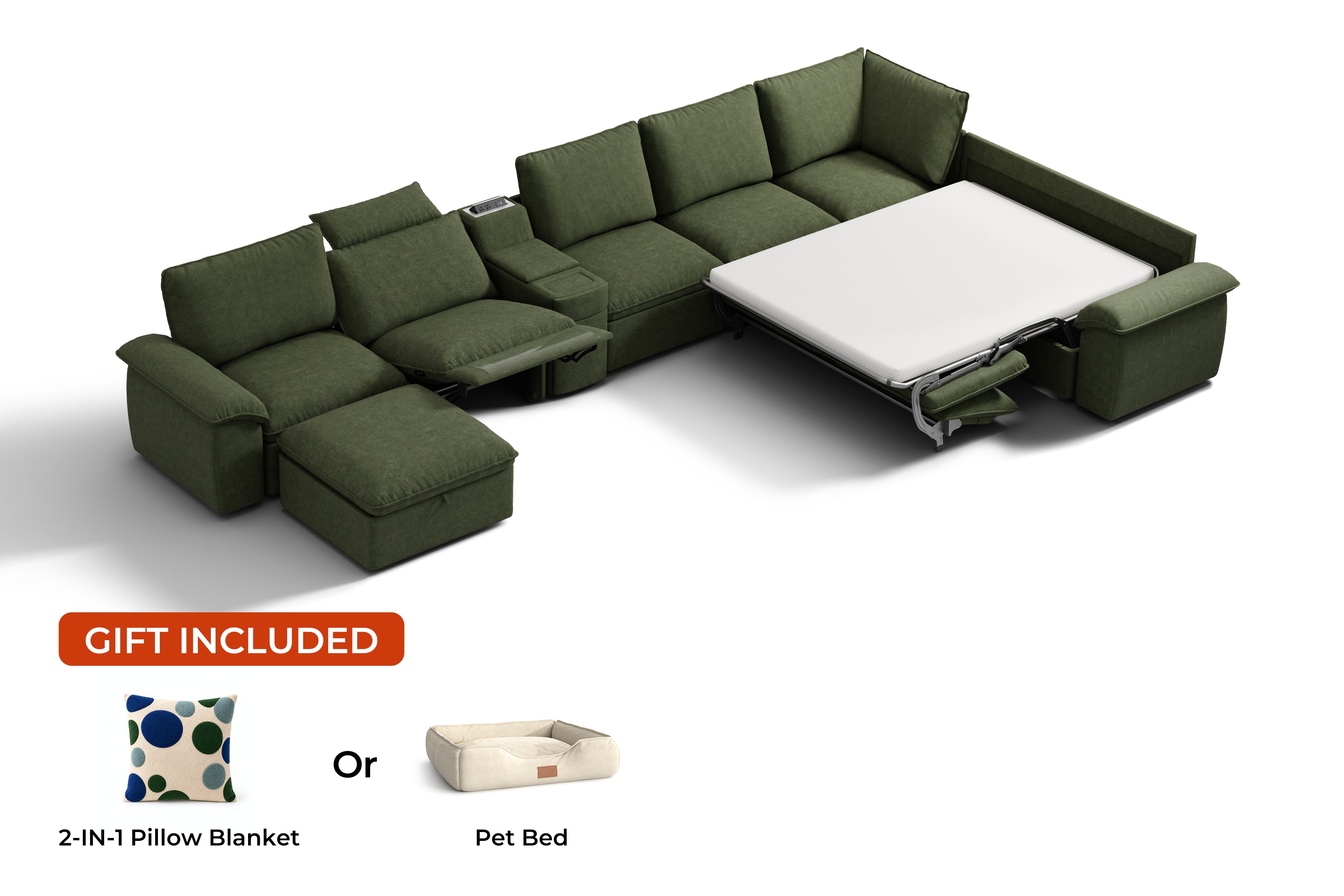 SOMA Oasis II 8 Seat L-shaped Versatile Recliner, with Hidden One-pull Sofa Bed | Nap Armrests