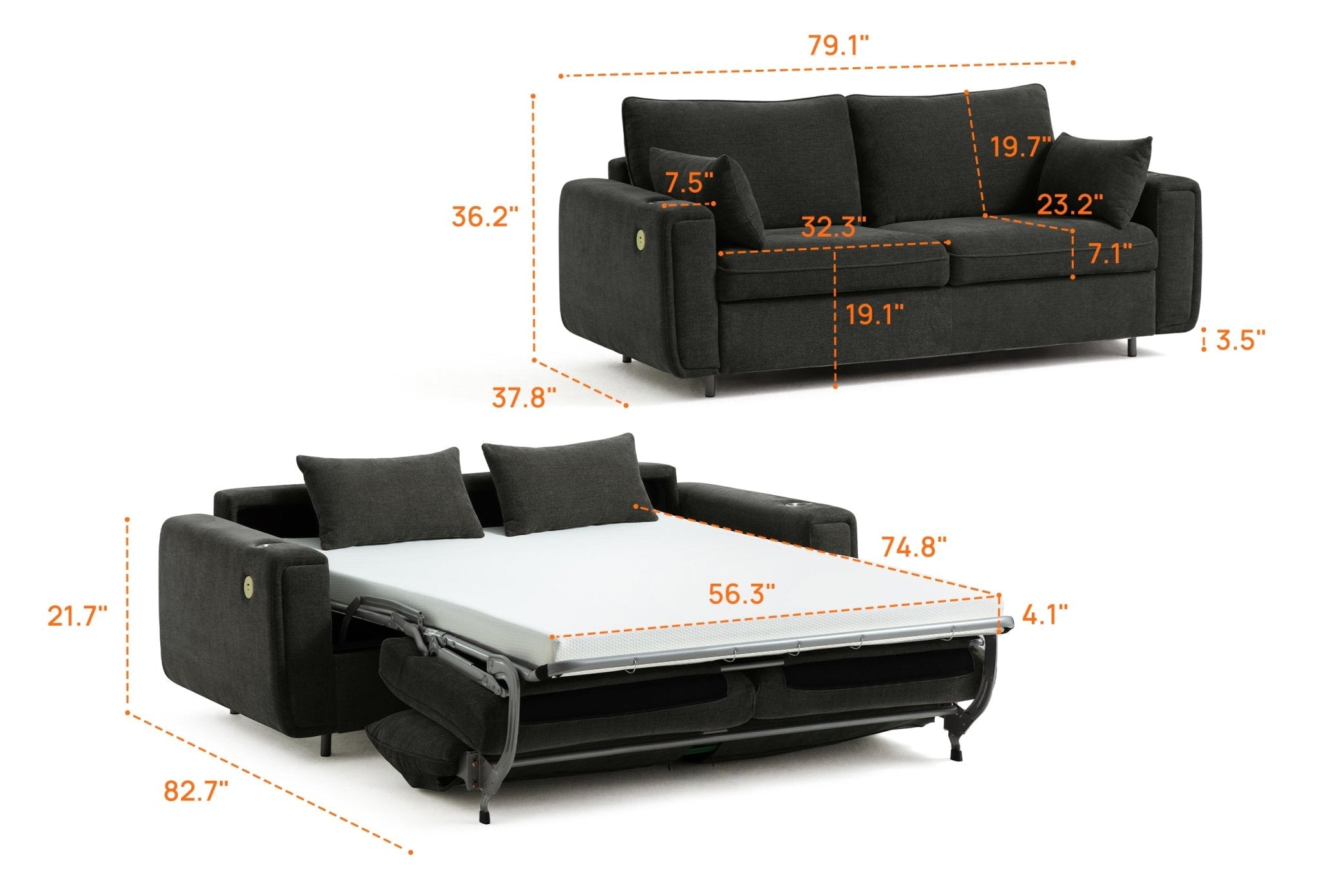 LUMI 2 - in - 1 Queen Sleeper Sofa with One - Pull Bed, USB Charging & RGB