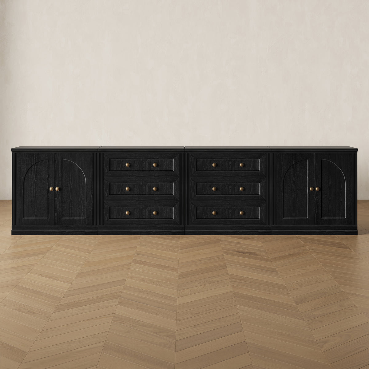 MONOS 4-piece base cabinet set in Black, front view