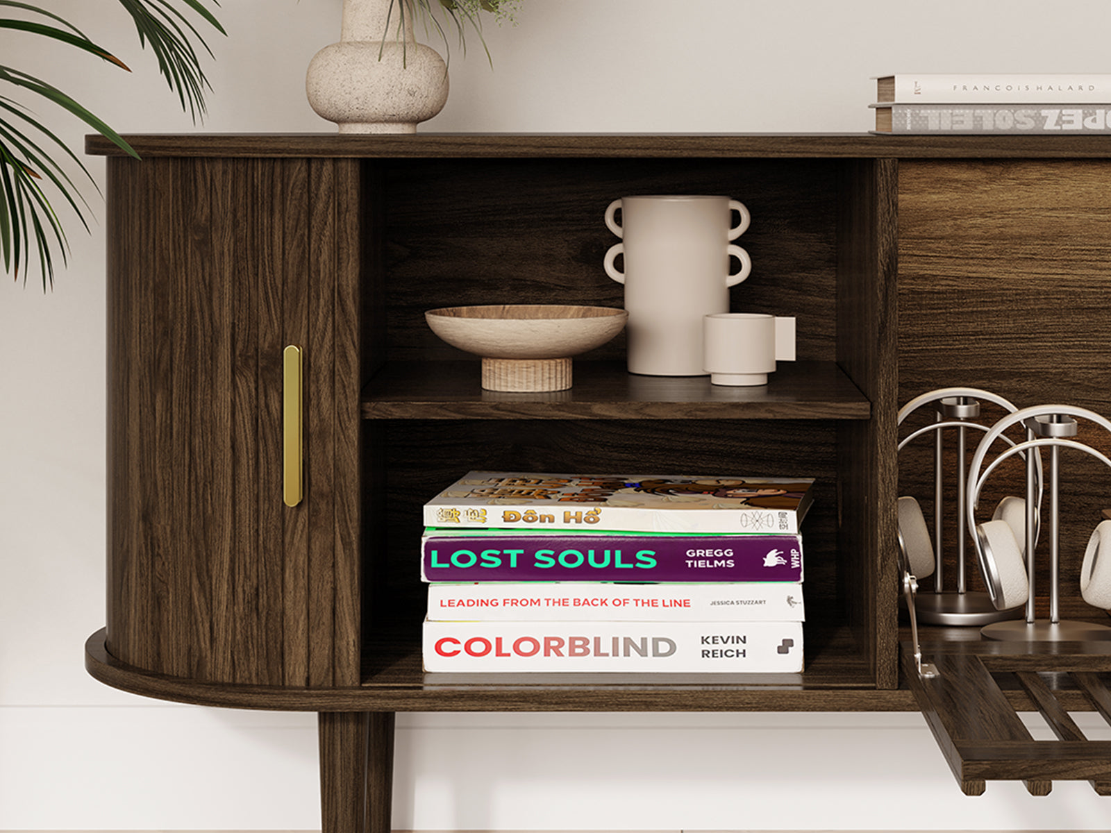 Morvex-94" Mid-Century Modern Tambour Door TV Stand
