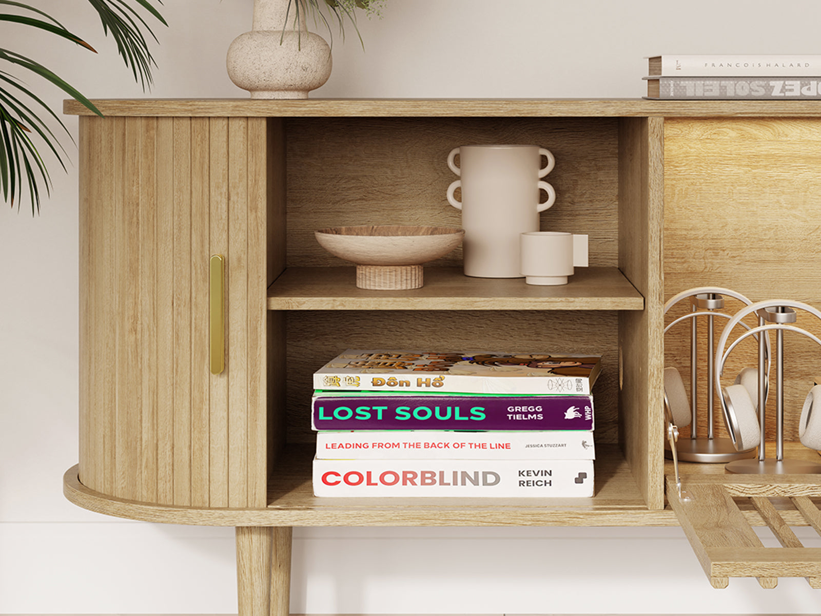 Morvex-94" Mid-Century Modern Tambour Door TV Stand