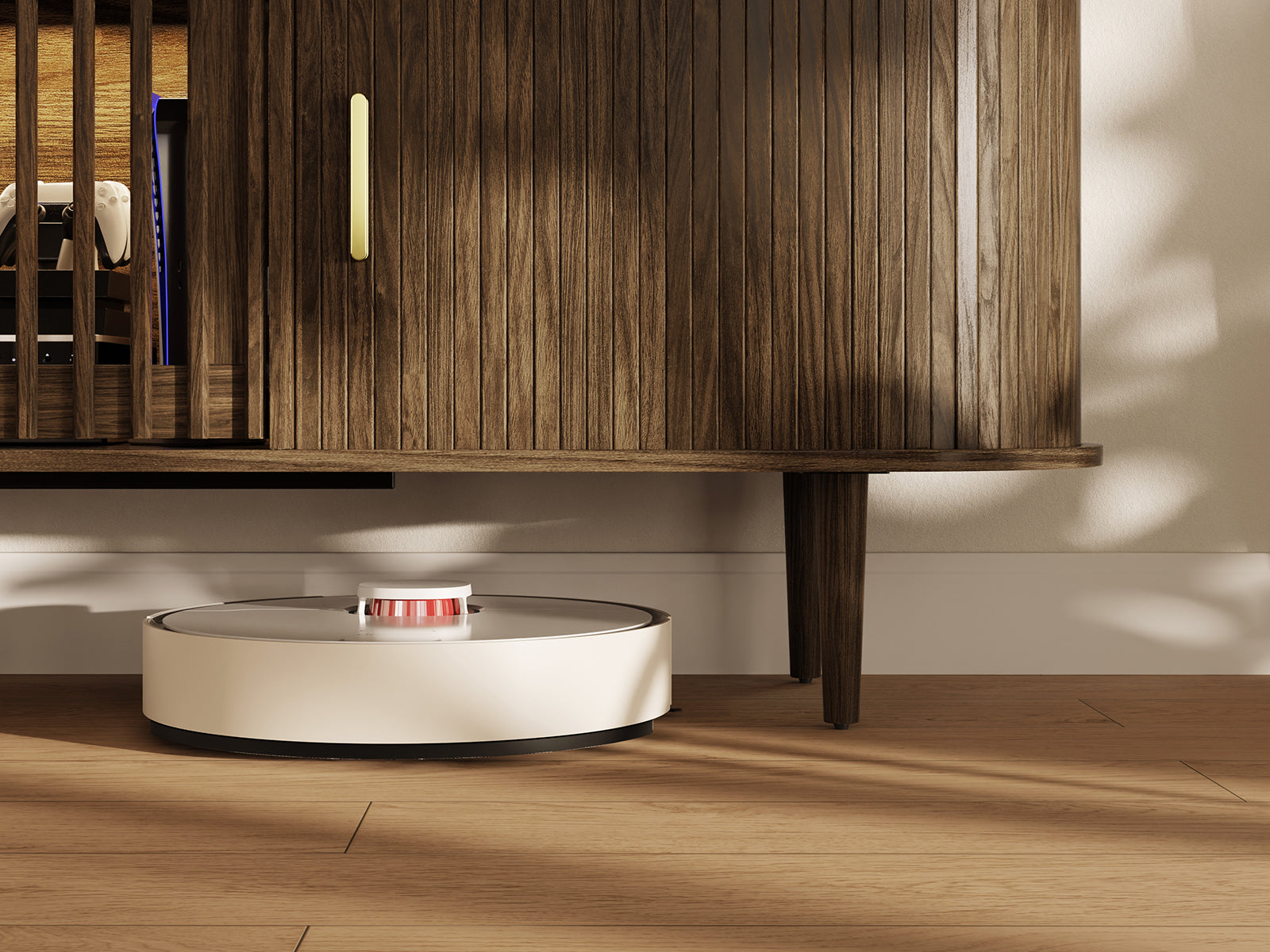 Morvex-94" Mid-Century Modern Tambour Door TV Stand