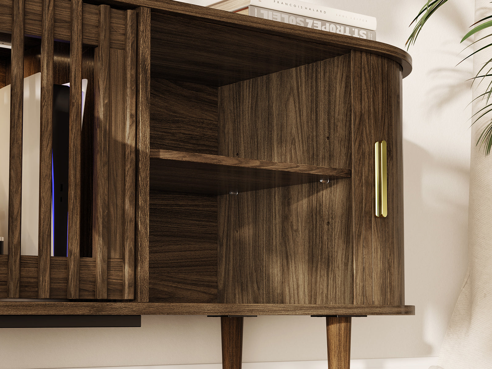 Morvex-94" Mid-Century Modern Tambour Door TV Stand