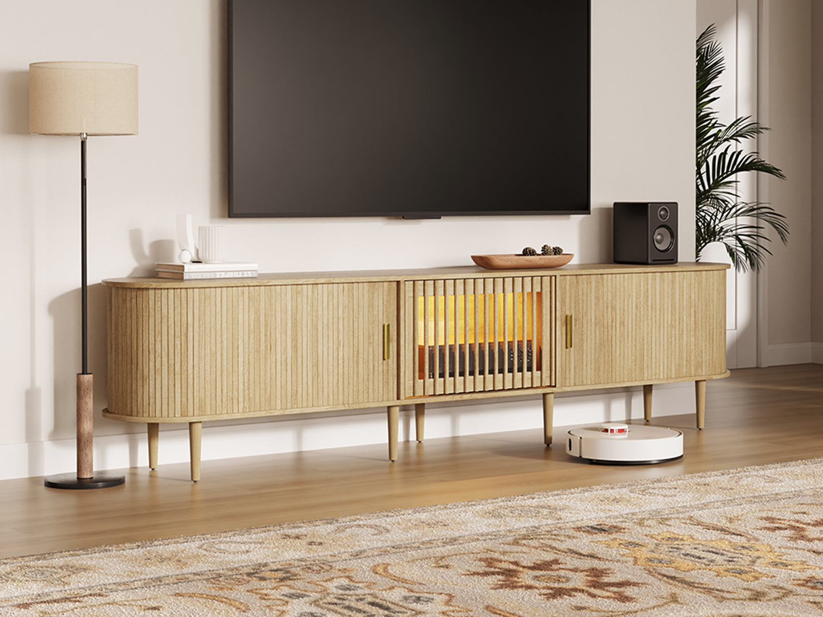Morvex-94" Mid-Century Modern Tambour Door TV Stand