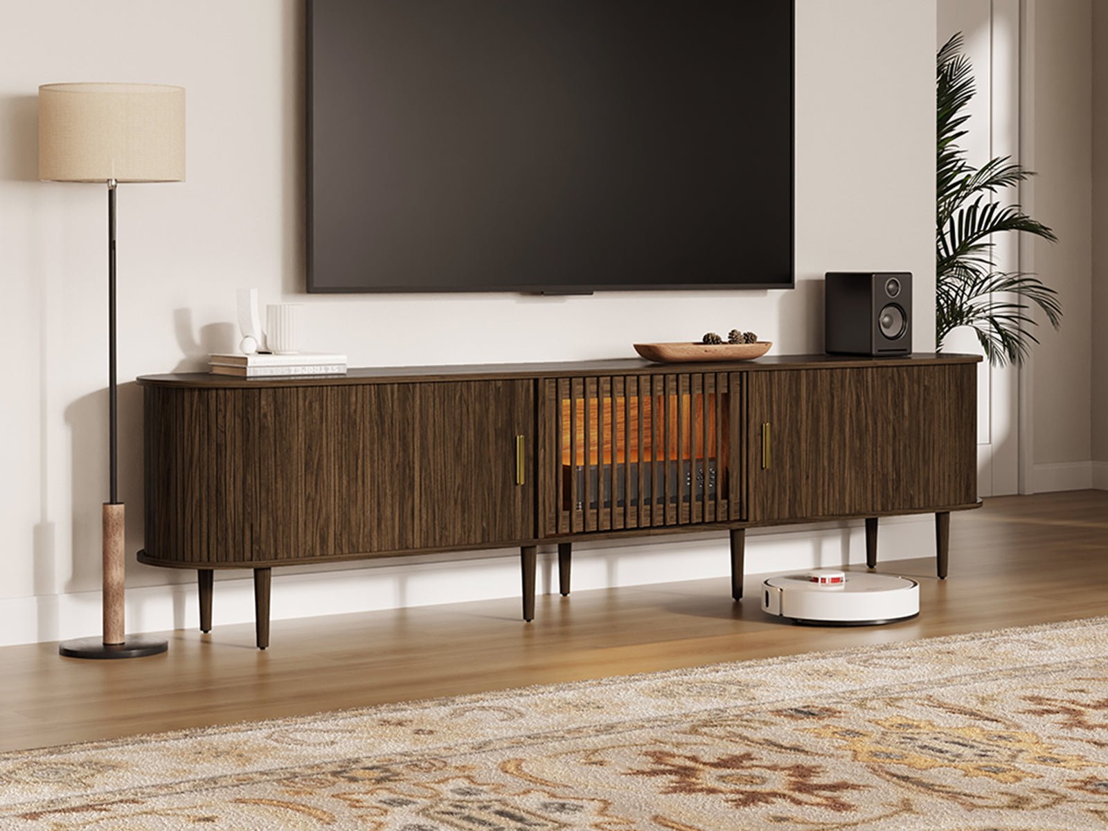 Morvex-94" Mid-Century Modern Tambour Door TV Stand