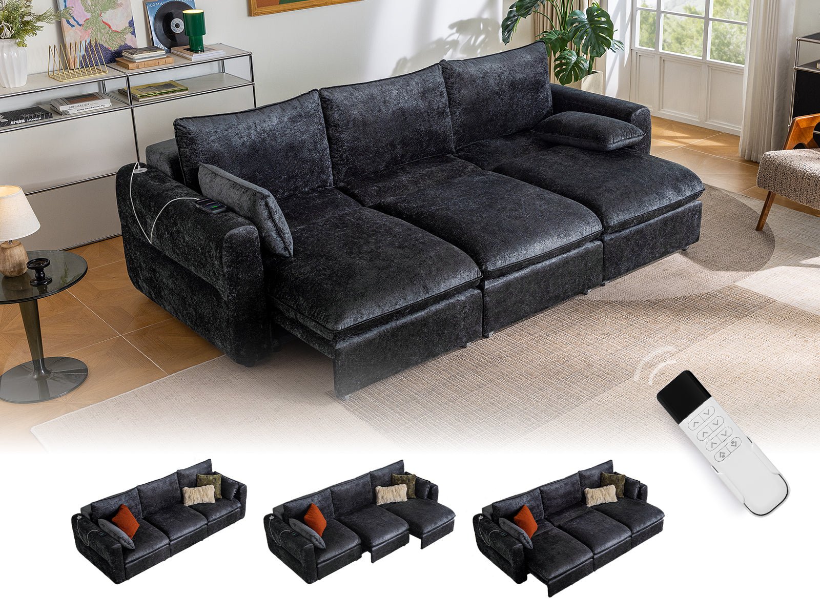 DOVA Oversized Electric Extendable Sofa Bed Dark Grey