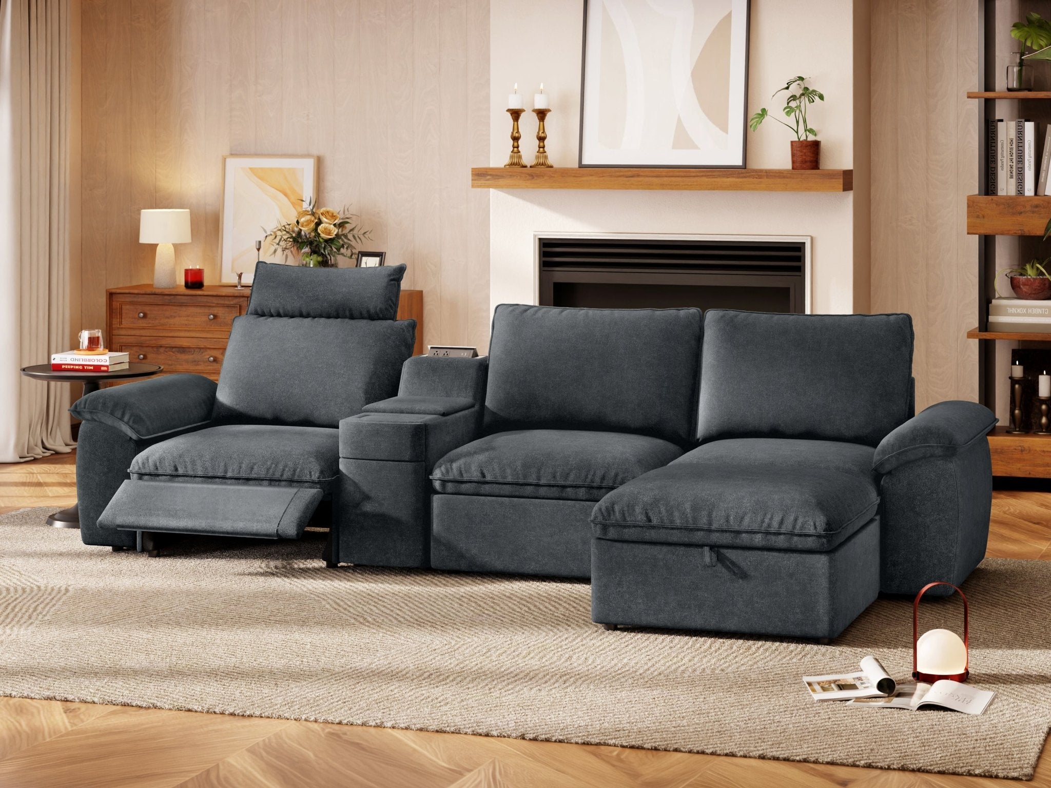 SOMA Prestige 4 Seat L - shaped, with Recliner & Console | Nap Armrests
