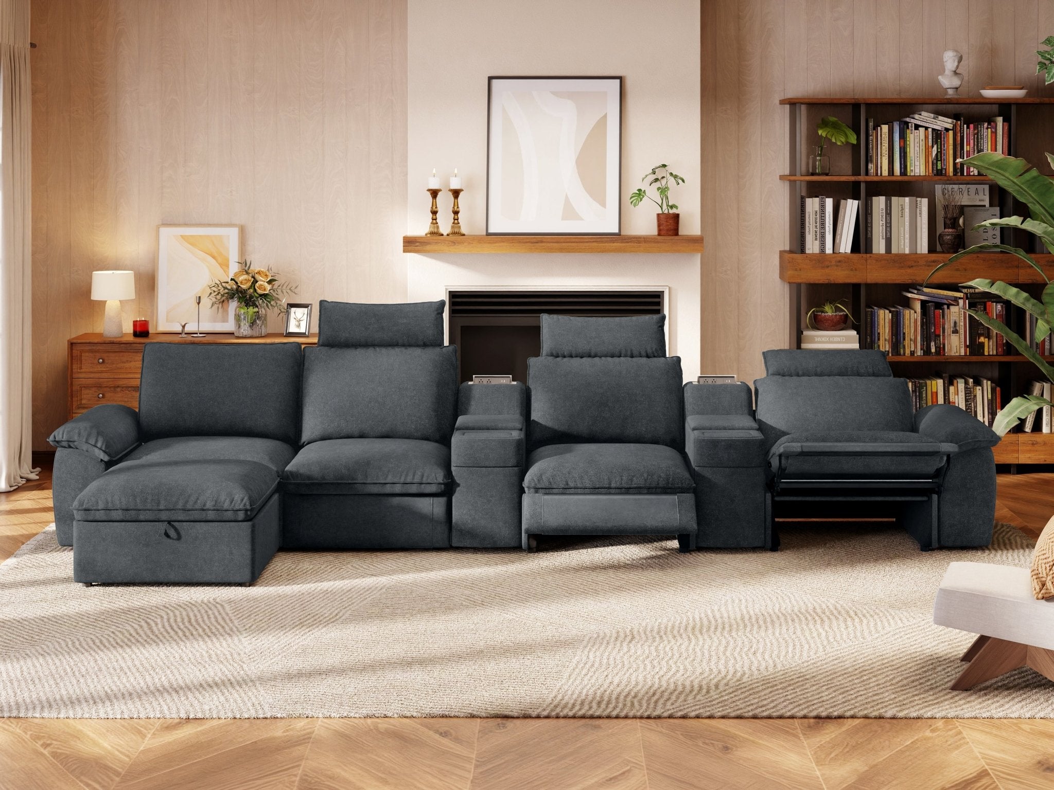 SOMA Prestige 5 Seat L - shaped, with 3 Recliners & 2 Consoles | Nap Armrests