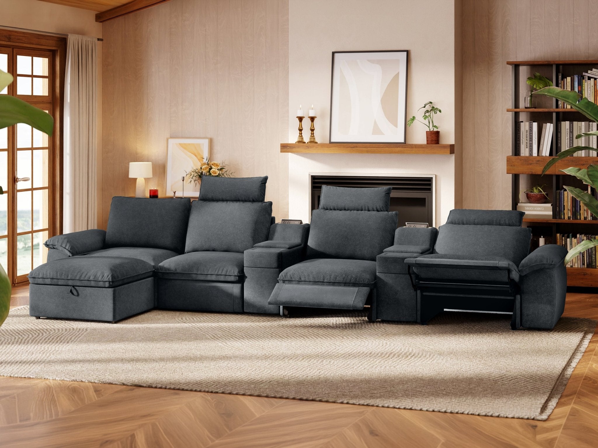 SOMA Prestige 5 Seat L - shaped, with 3 Recliners & 2 Consoles | Nap Armrests