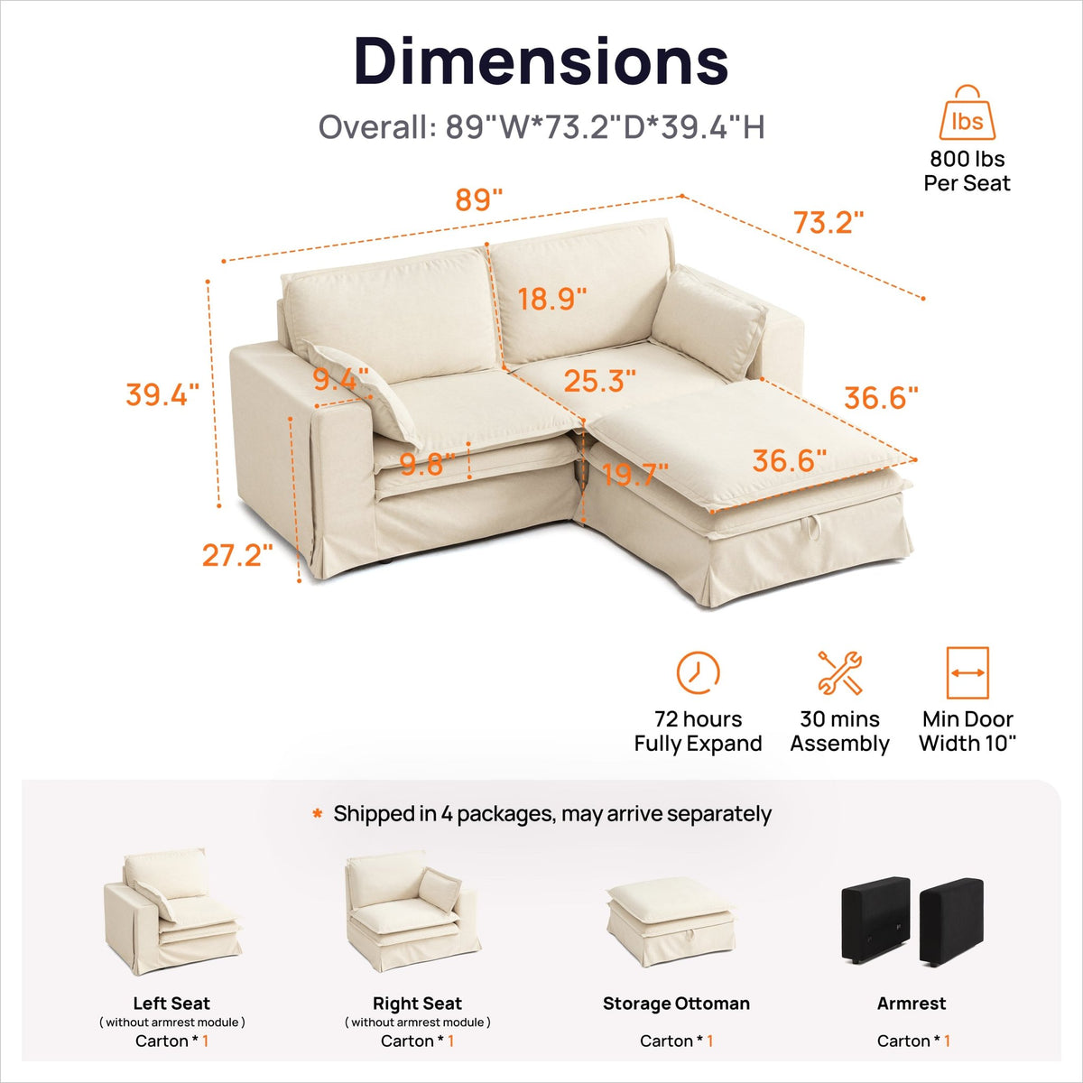 DUETTO Nano-Shield™ Fabric 2 Seats Loveseat + Ottoman