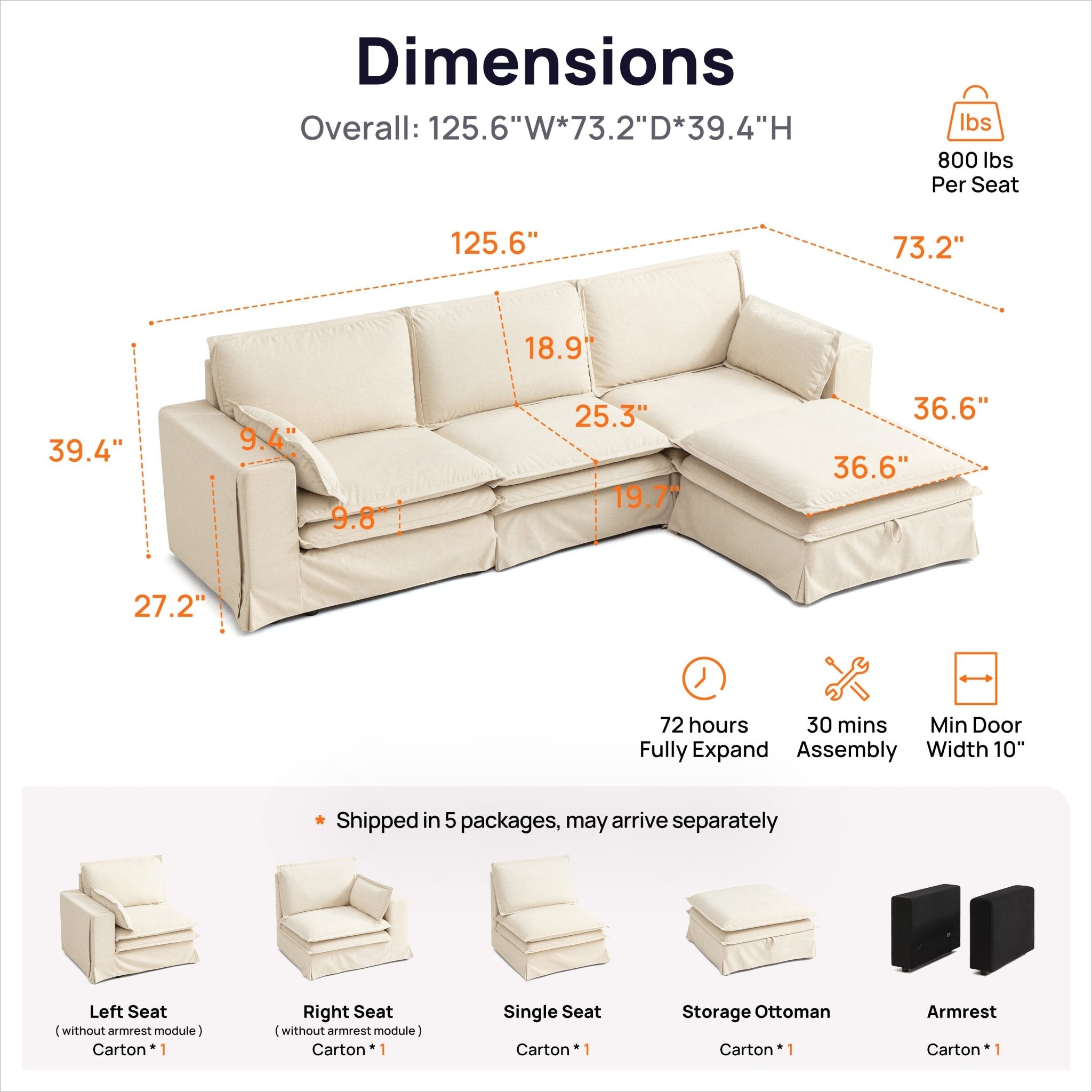 DUETTO Nano-Shield™ Fabric 4 Seats L Shape Sectional