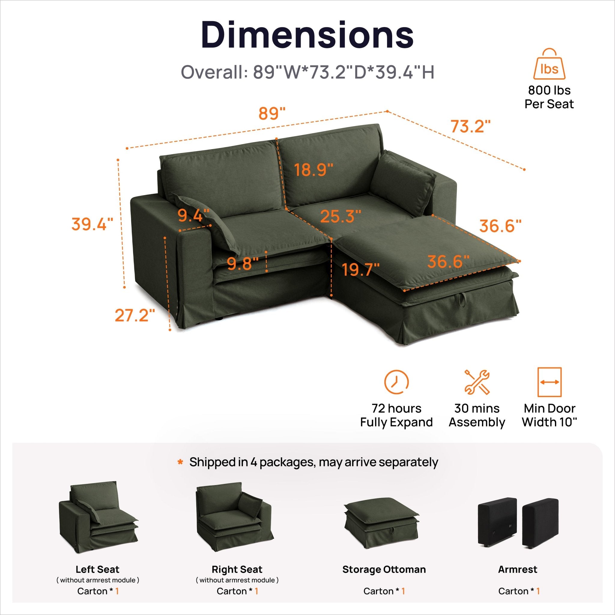 DUETTO Nano-Shield™ Fabric 2 Seats Loveseat + Ottoman