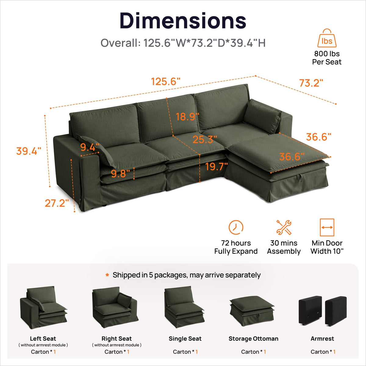 DUETTO Nano-Shield™ Fabric 4 Seats L Shape Sectional