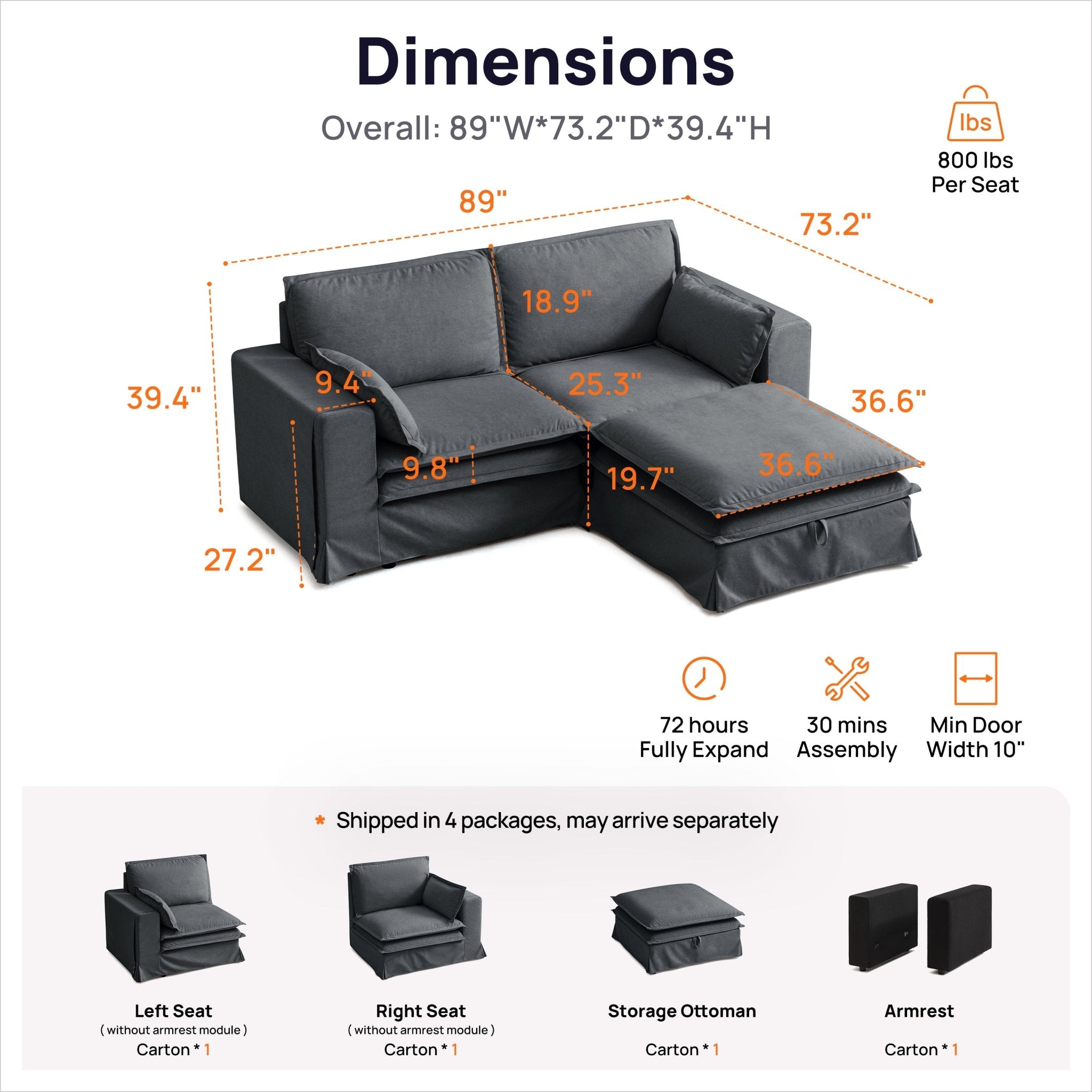 DUETTO Nano-Shield™ Fabric 2 Seats Loveseat + Ottoman