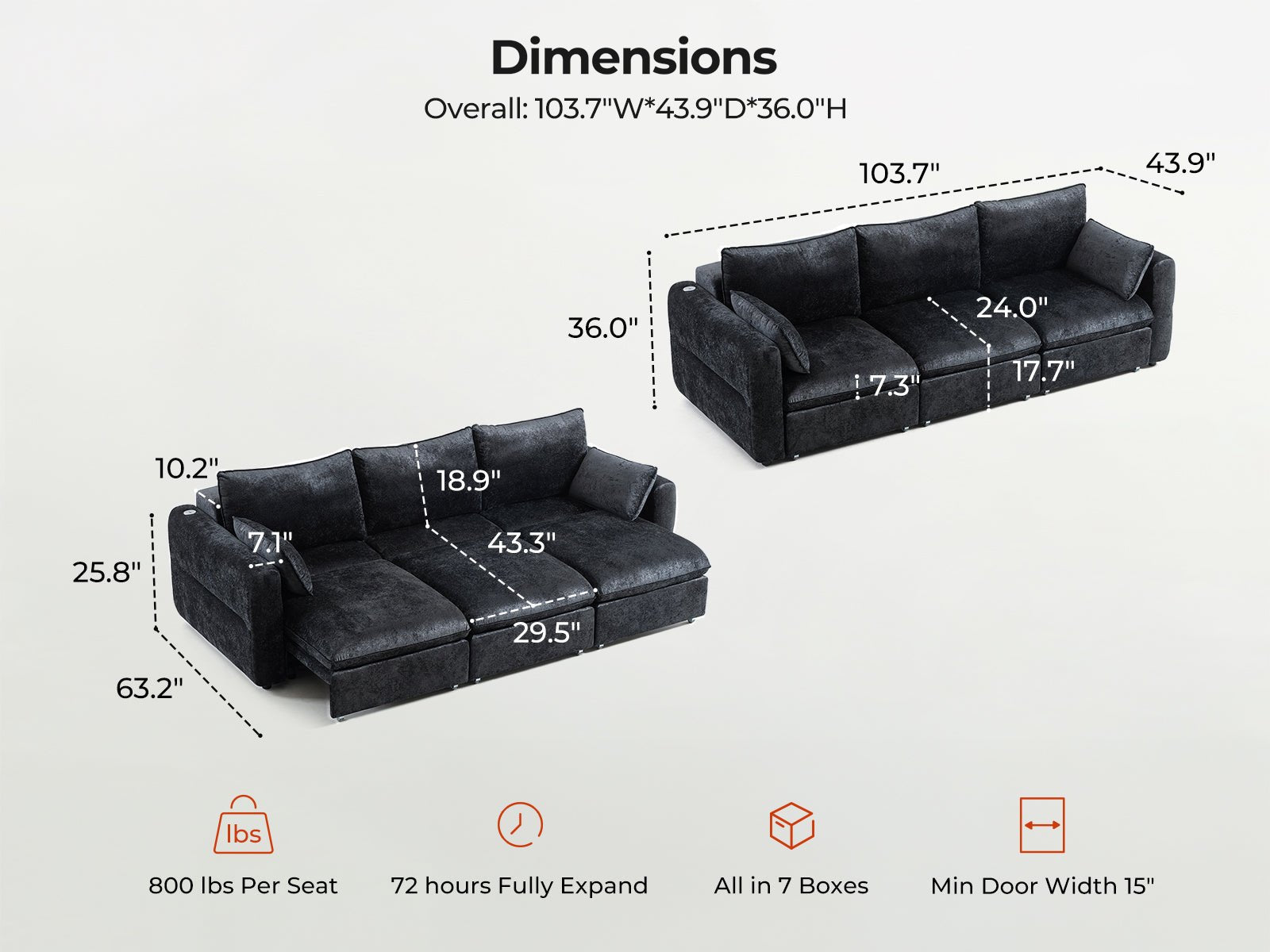 DOVA Oversized Electric Extendable Sofa Bed Dark Grey