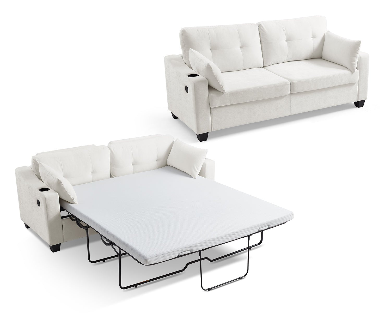 CURLIN Full Size 2IN1 Chenille Pull Out Sofa Bed (Beige)