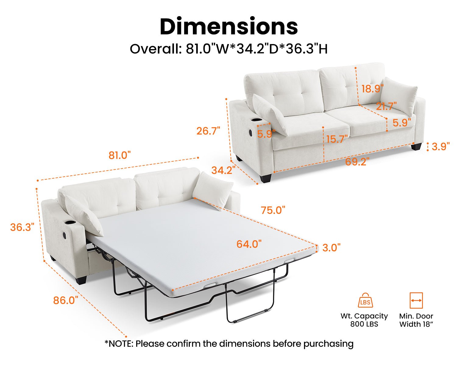 CURLIN Full Size 2IN1 Chenille Pull Out Sofa Bed (Beige)