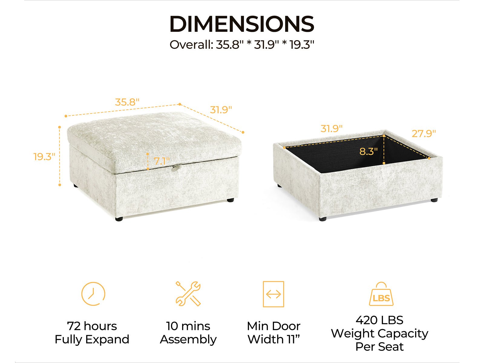 OLAR Chenille Storage Ottoman Module