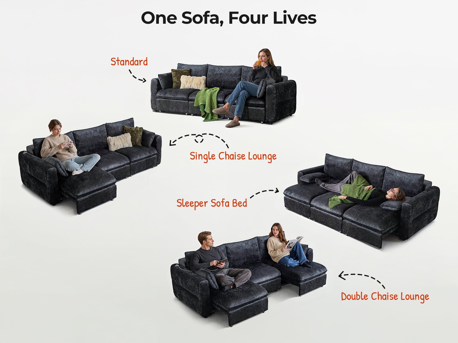 DOVA Oversized Electric Extendable Sofa Bed Dark Grey