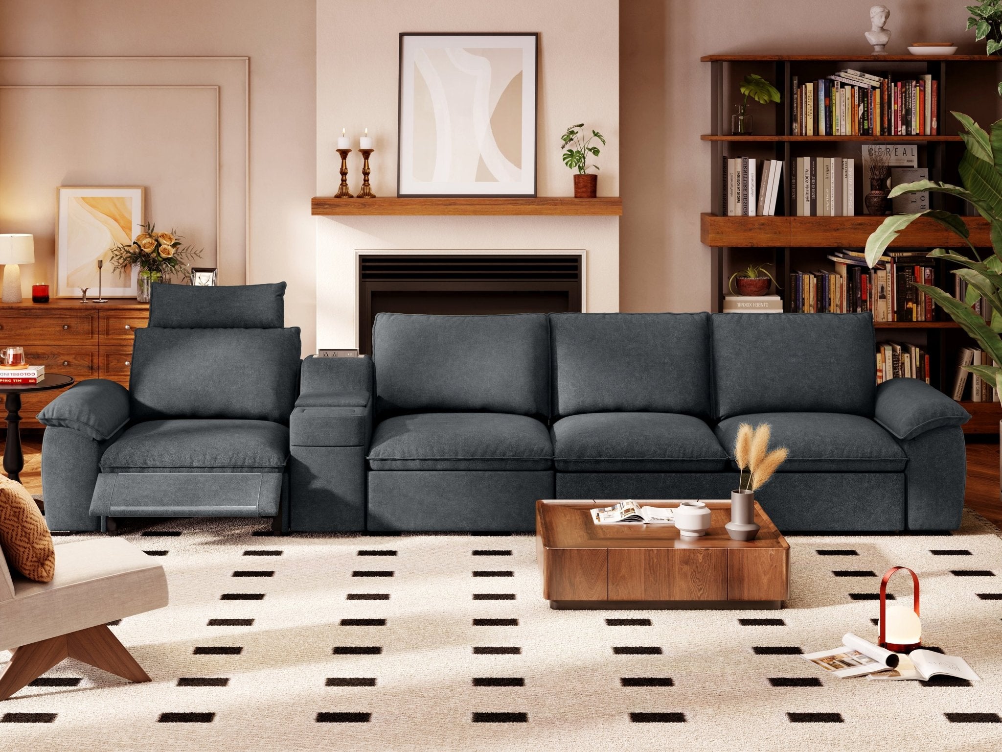 SOMA Oasis II 4 Seat L - shaped Versatile Recliner, with Hidden One - pull Sofa Bed | Nap Armrests