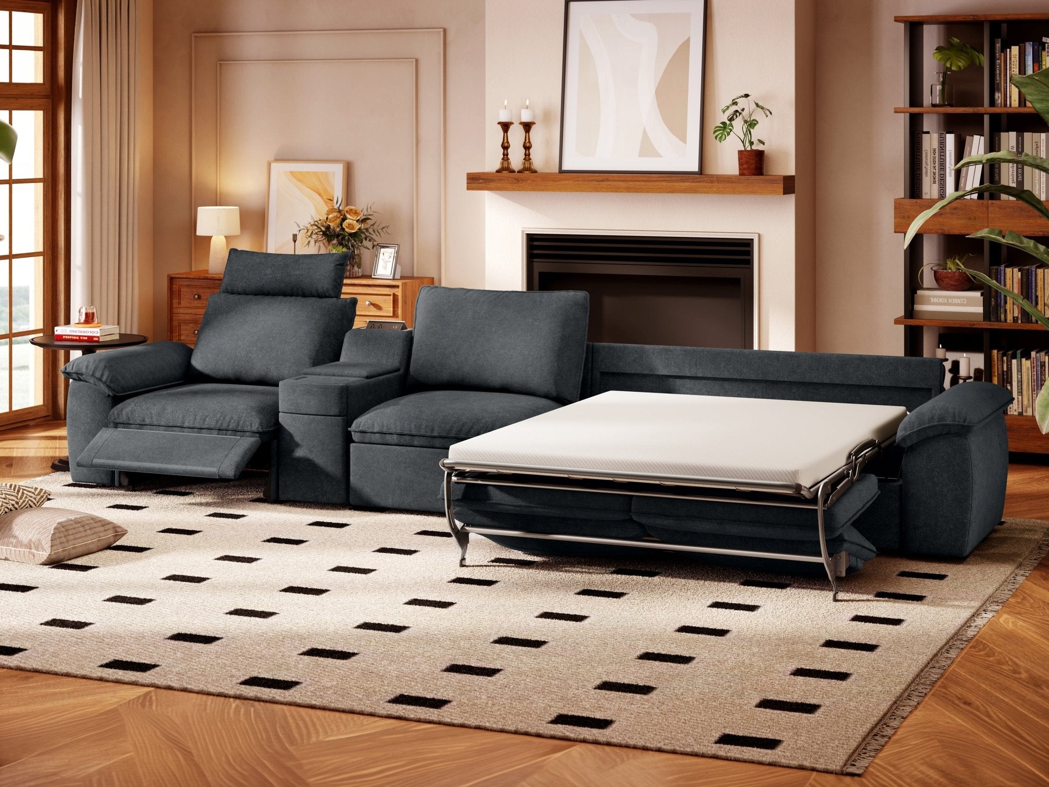 SOMA Oasis II 4 Seat L - shaped Versatile Recliner, with Hidden One - pull Sofa Bed | Nap Armrests
