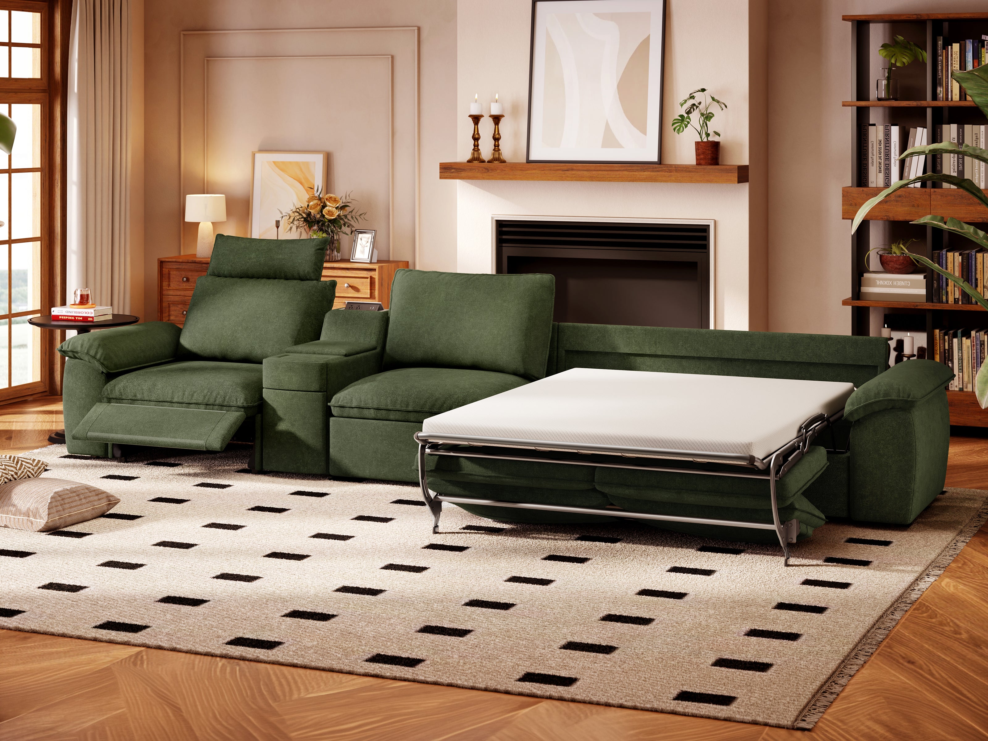 SOMA Oasis II 4 Seat L-shaped Versatile Recliner, with Hidden One-pull Sofa Bed | Nap Armrests