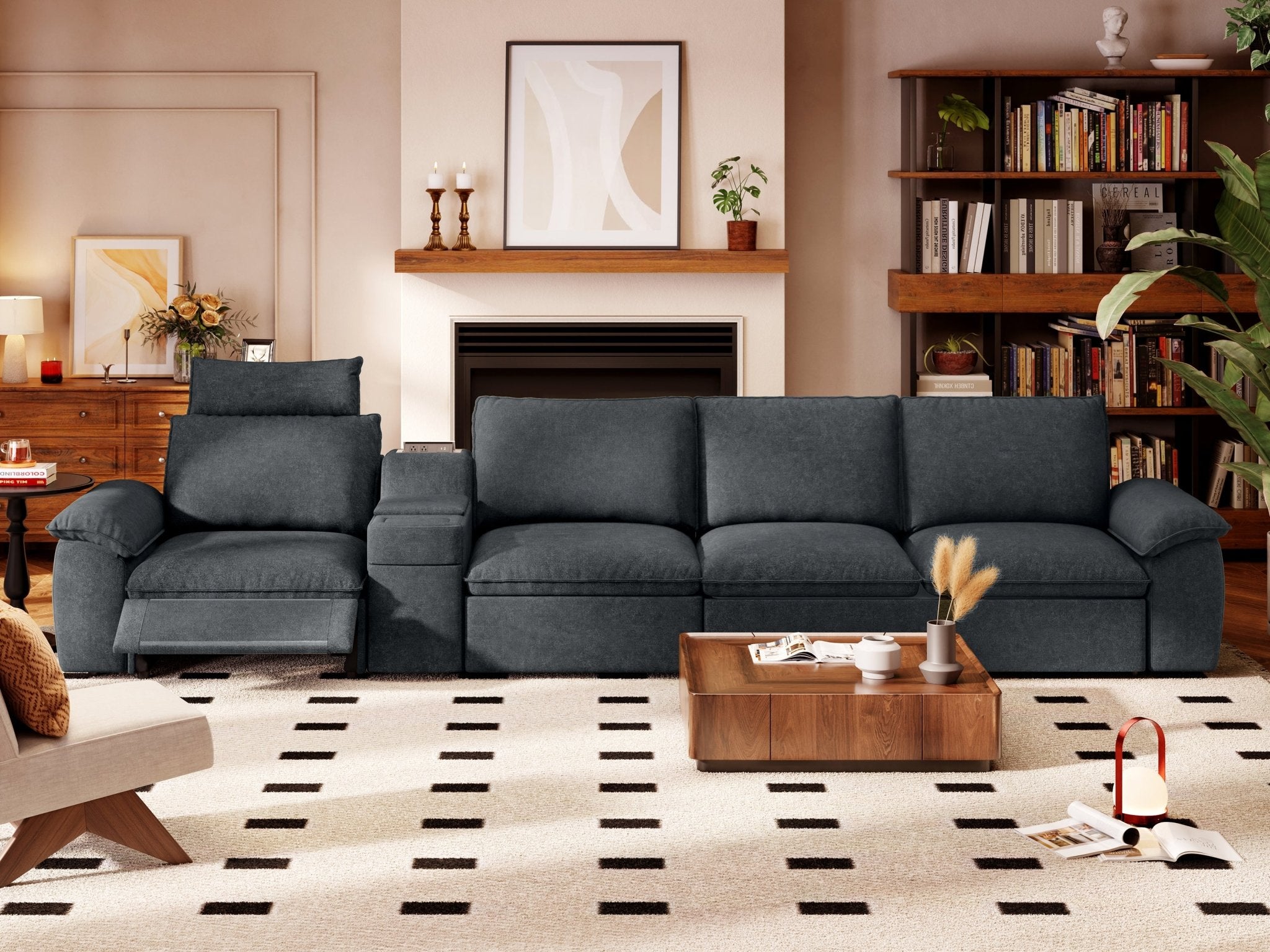 SOMA Oasis I 4 Seat L - shaped Versatile Recliner, with Hidden Sofa Bed | Nap Armrests