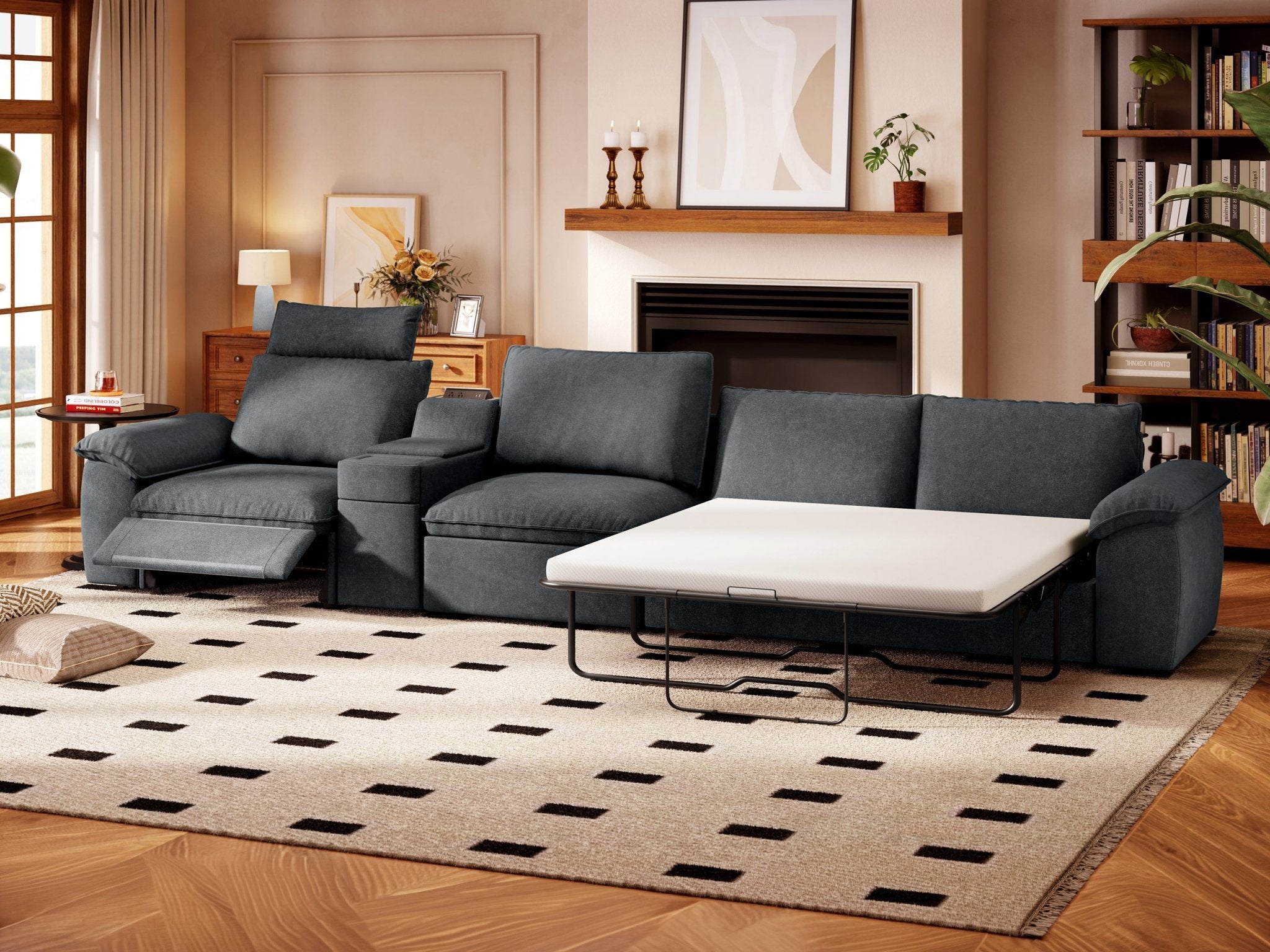 SOMA Oasis I 4 Seat L - shaped Versatile Recliner, with Hidden Sofa Bed | Nap Armrests