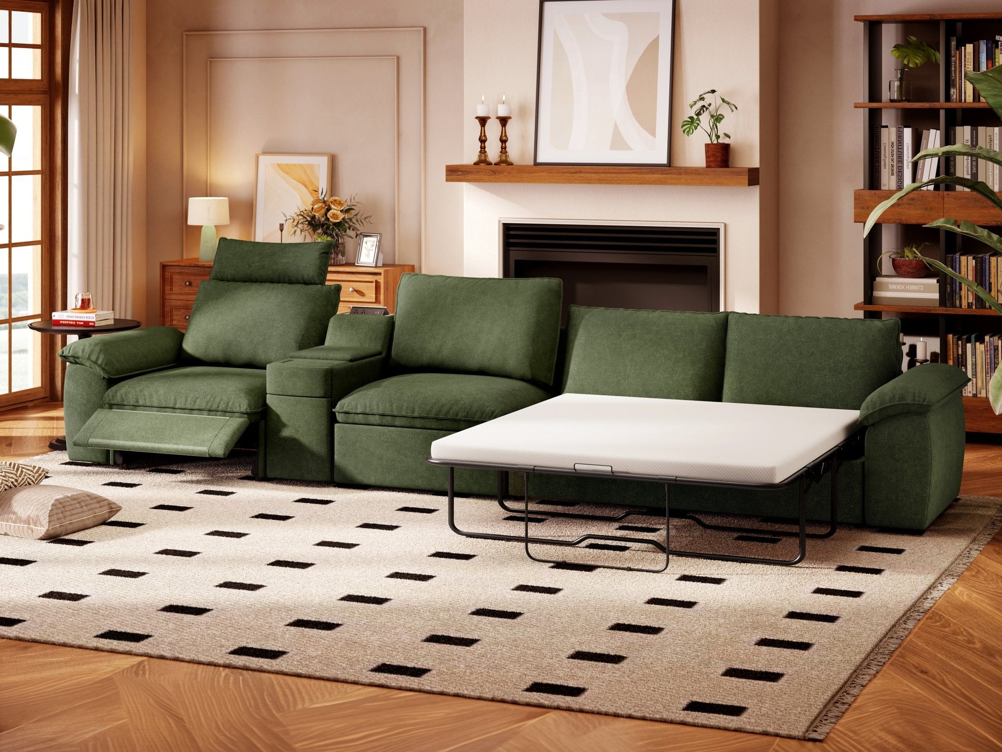 SOMA Oasis I 4 Seat L - shaped Versatile Recliner, with Hidden Sofa Bed | Nap Armrests