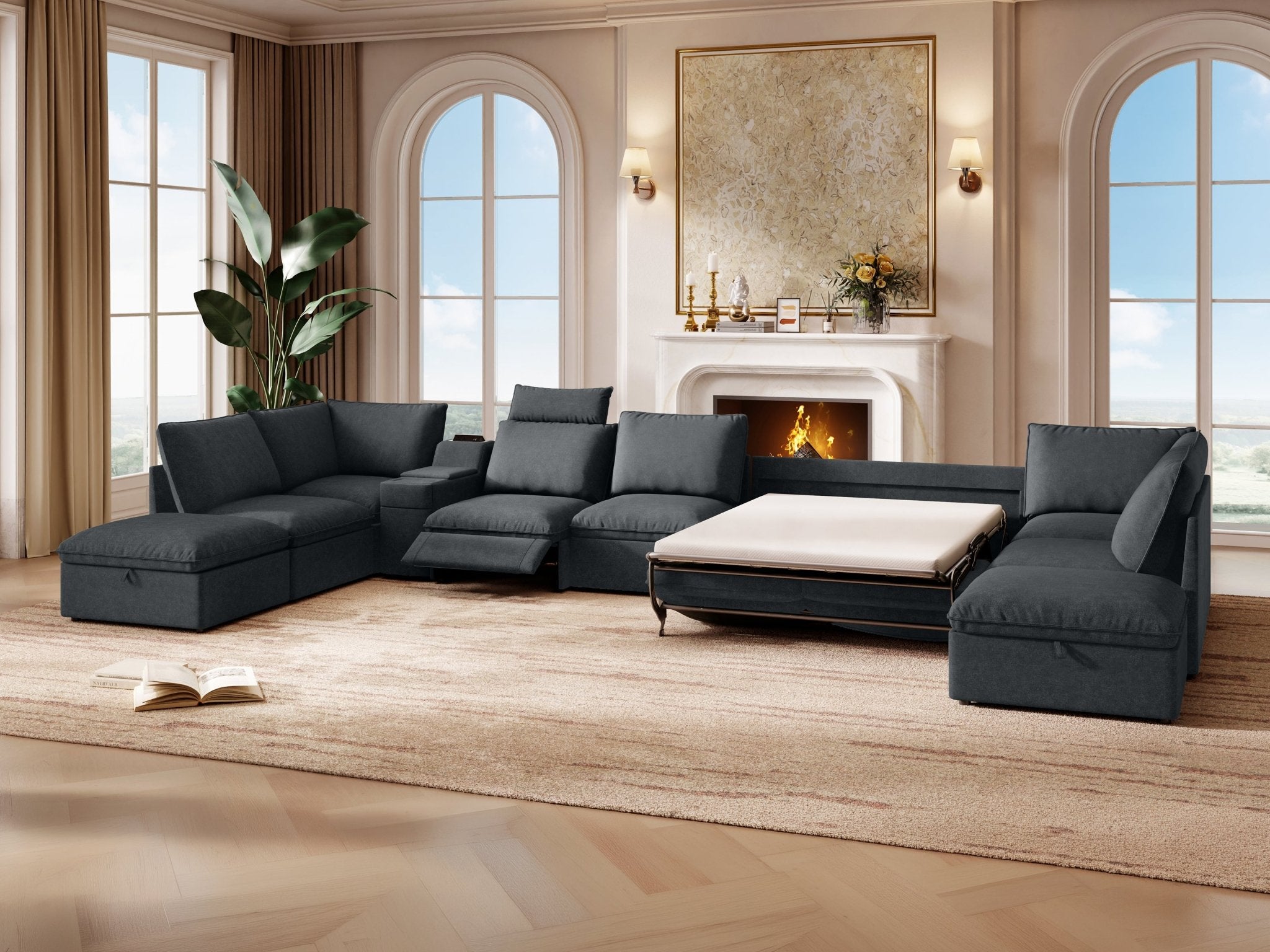 SOMA Oasis II 10 Seat L - shaped Versatile Recliner, with Hidden One - pull Sofa Bed