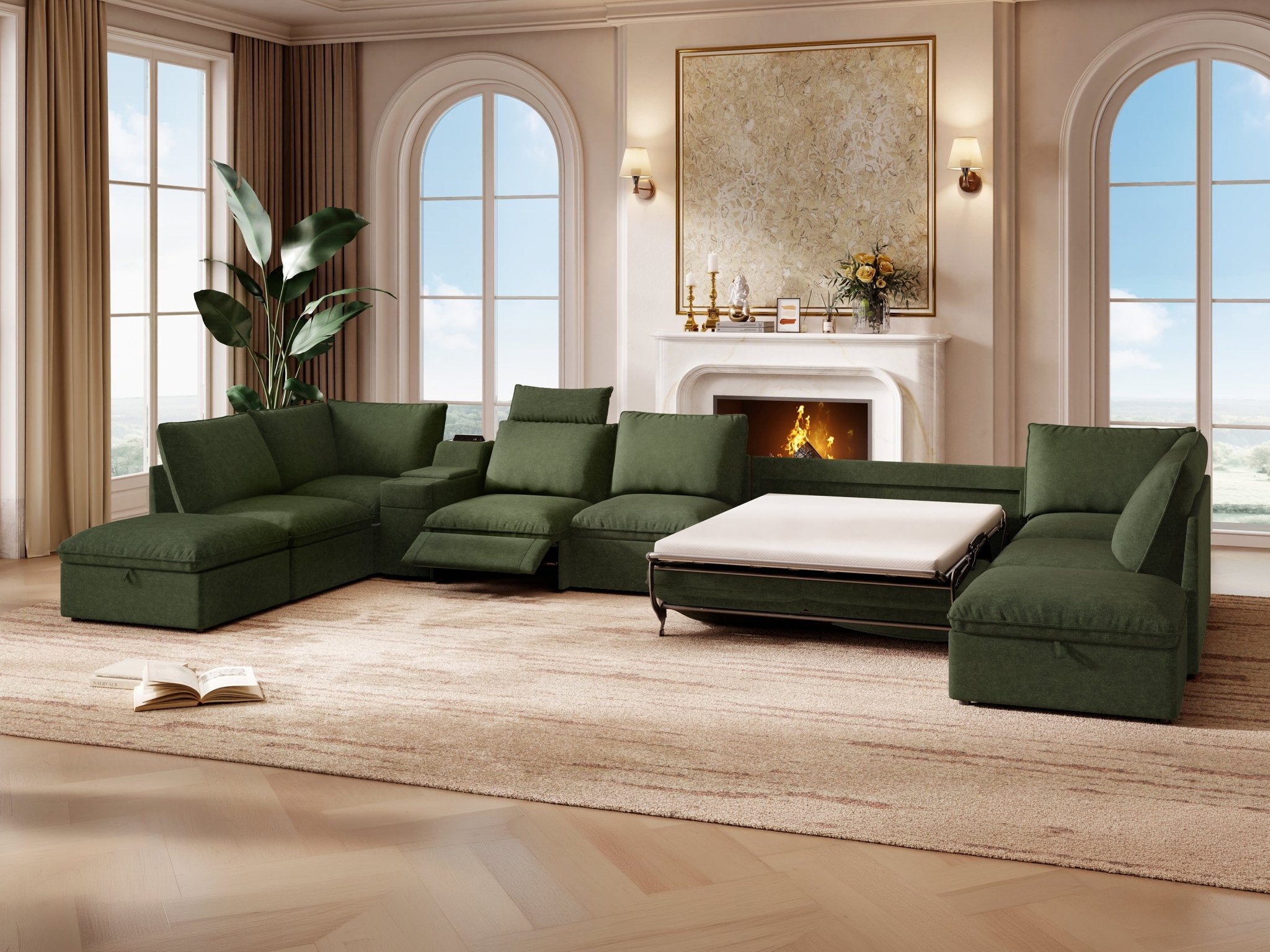 SOMA Oasis II 10 Seat L - shaped Versatile Recliner, with Hidden One - pull Sofa Bed