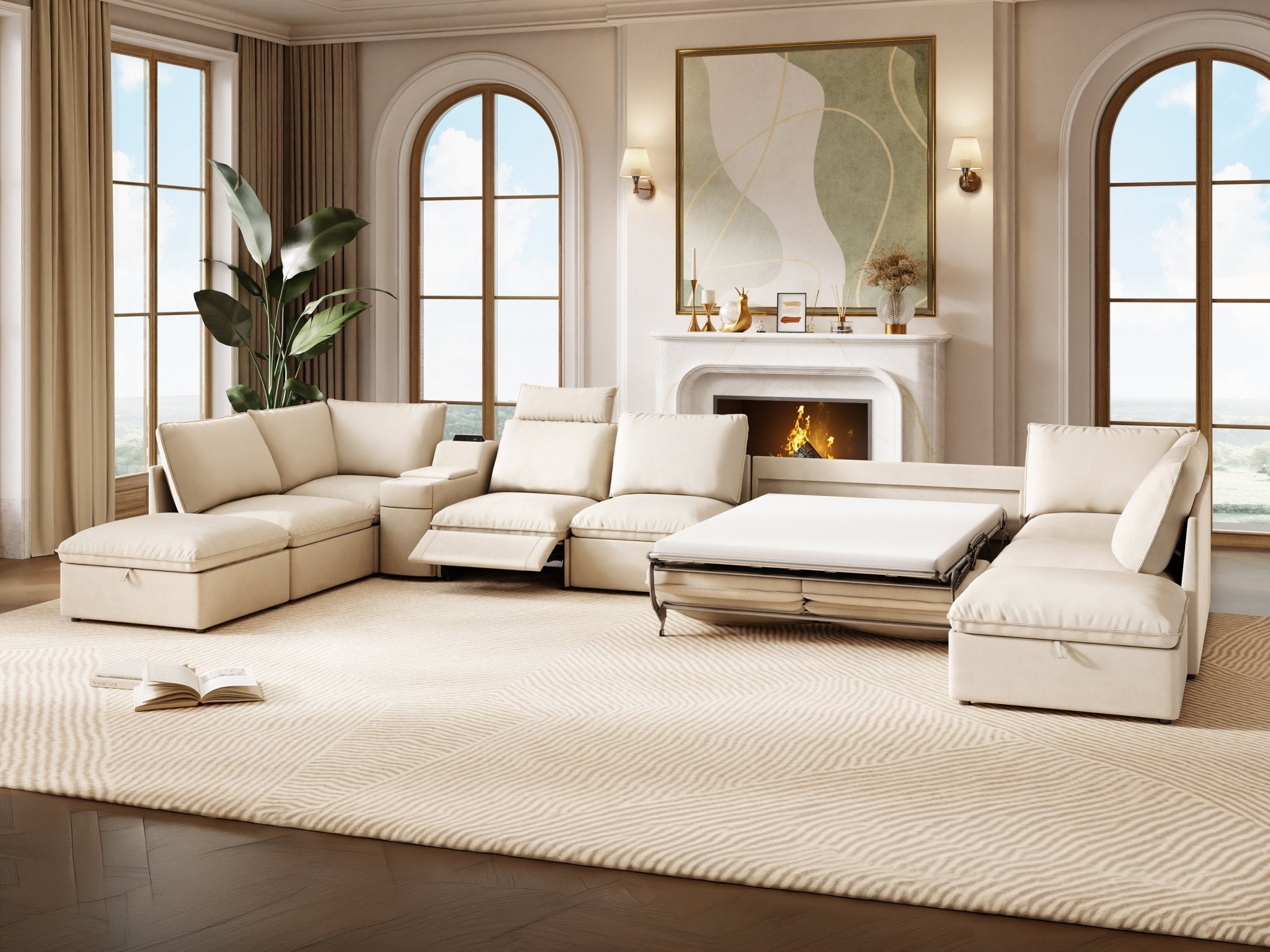 SOMA Oasis II 10 Seat L - shaped Versatile Recliner, with Hidden One - pull Sofa Bed