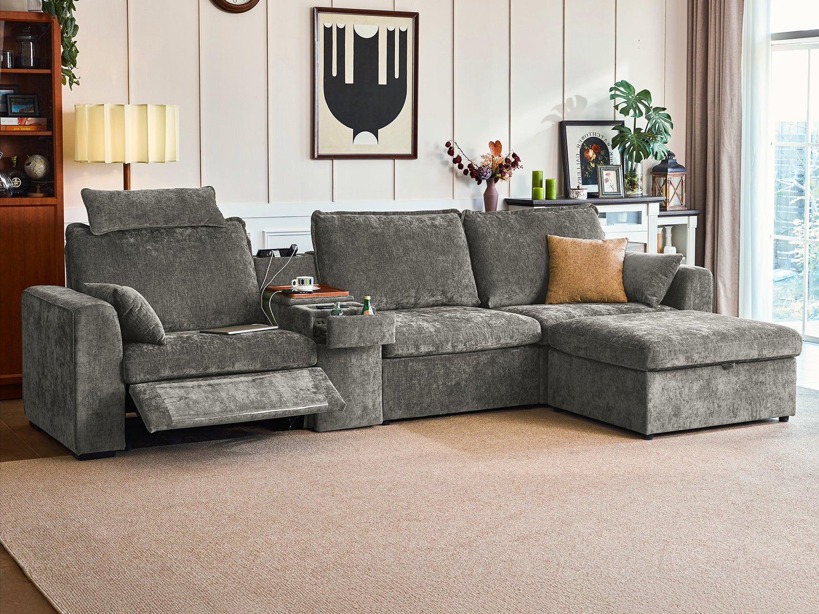 OLAR II 3 Seats (1 Power Recliner) with Console Table & Ottoman