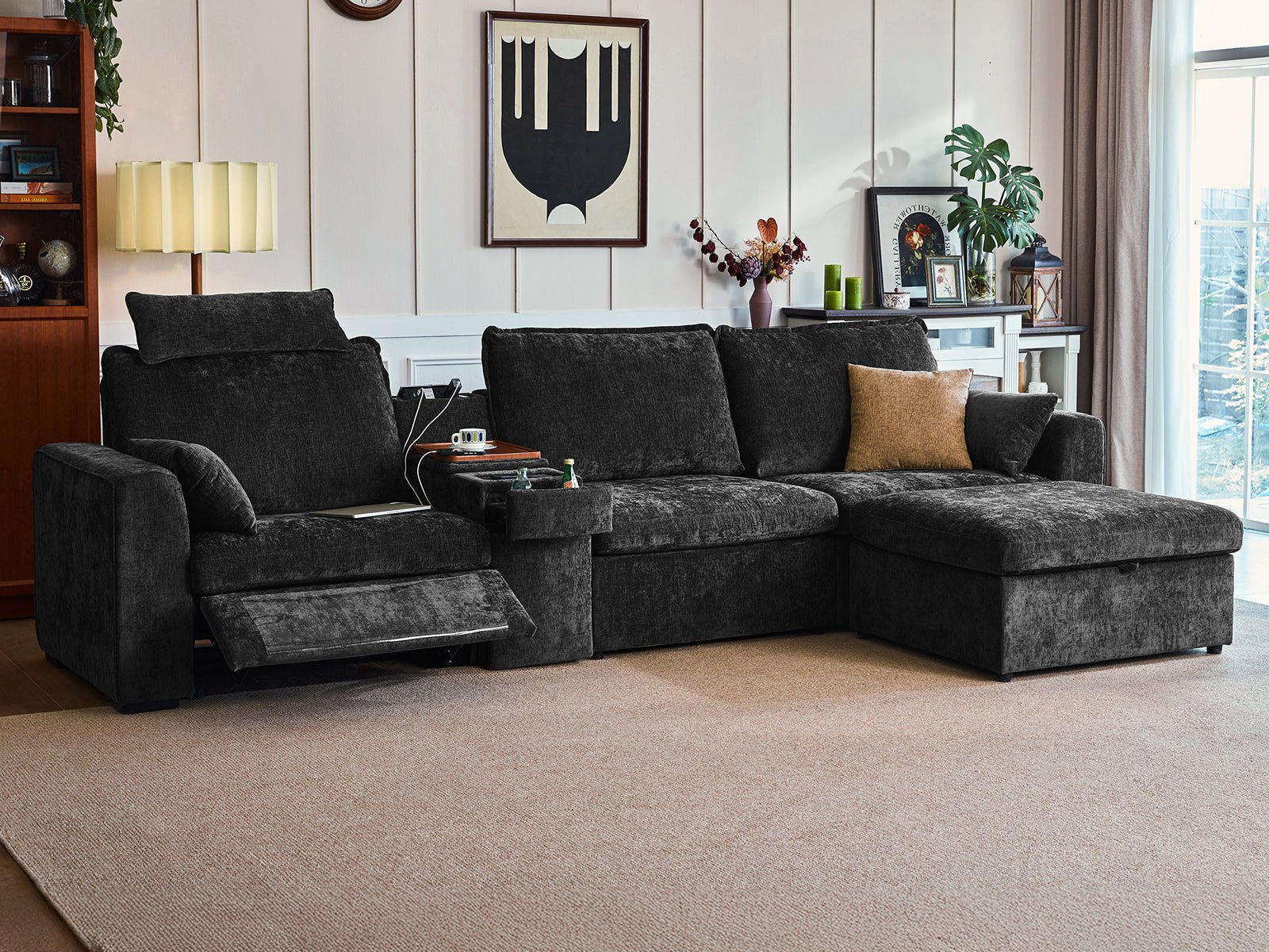 OLAR II 3 Seats (1 Power Recliner) with Console Table & Ottoman