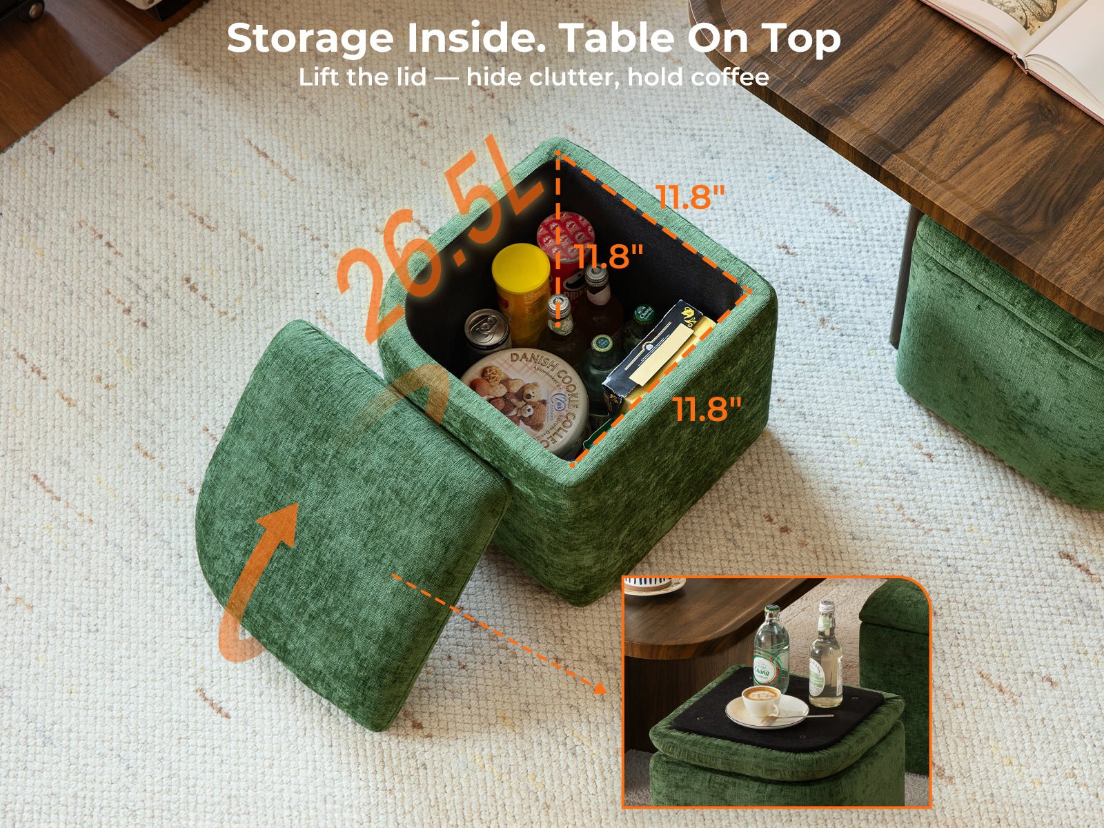 Madera Multi - Functional Coffee Table with Stools Walnut&Green