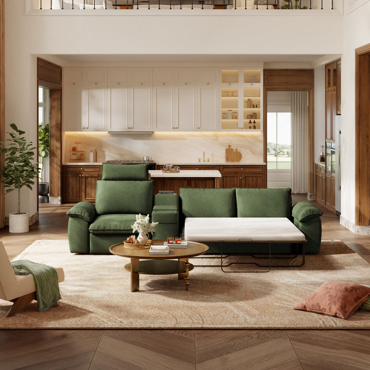 SOMA Oasis I 3 Seat Electric Sofa & Powered Console, with 2IN1 Hidden Sofa Bed | Nap Armrests