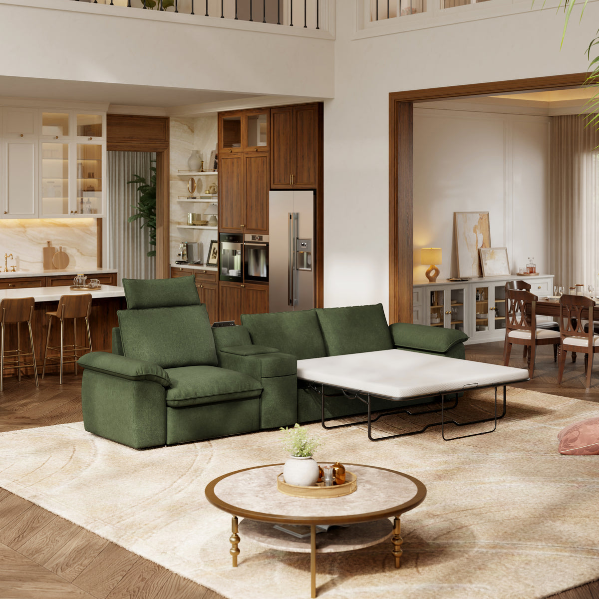 SOMA Oasis I 3 Seat Electric Sofa & Powered Console, with 2IN1 Hidden Sofa Bed | Nap Armrests