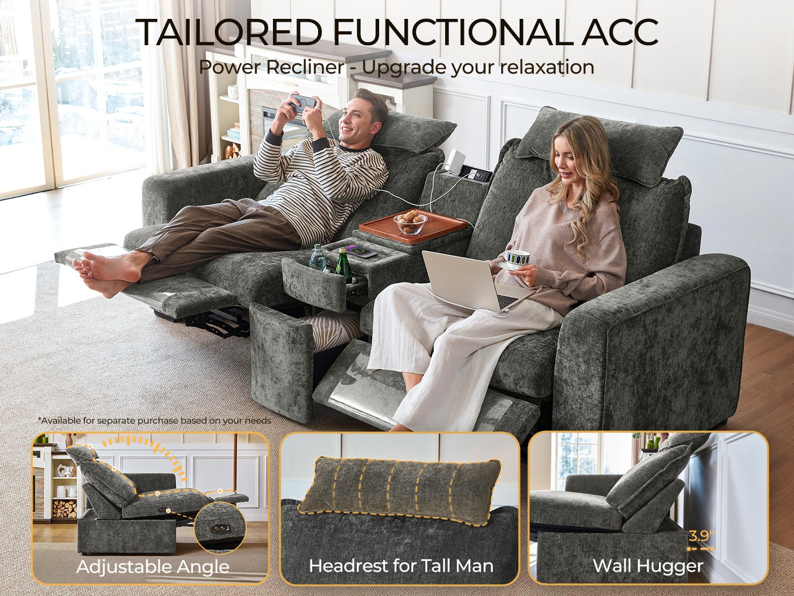 OLAR II 2 Seats with Console Table & Power Recliner