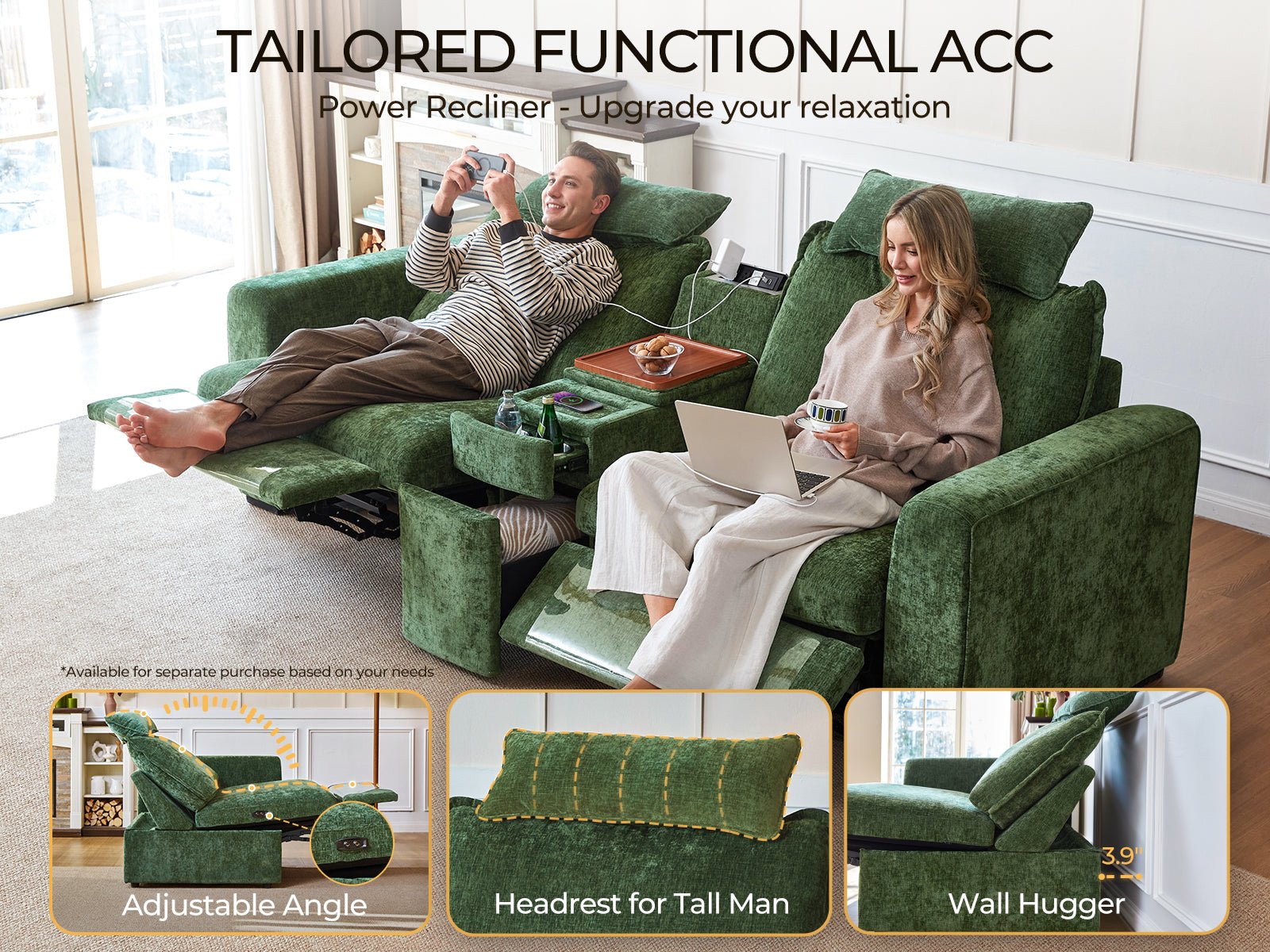 OLAR II 3 Seats (1 Power Recliner) with Console Table & Ottoman