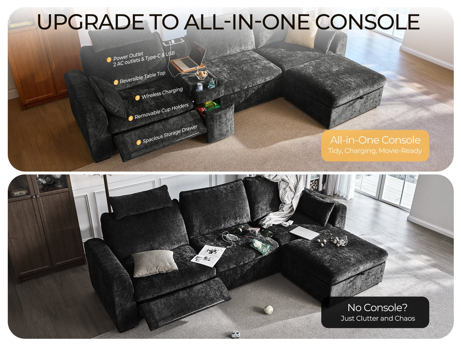 OLAR II 2 Seats with Console Table & Power Recliner