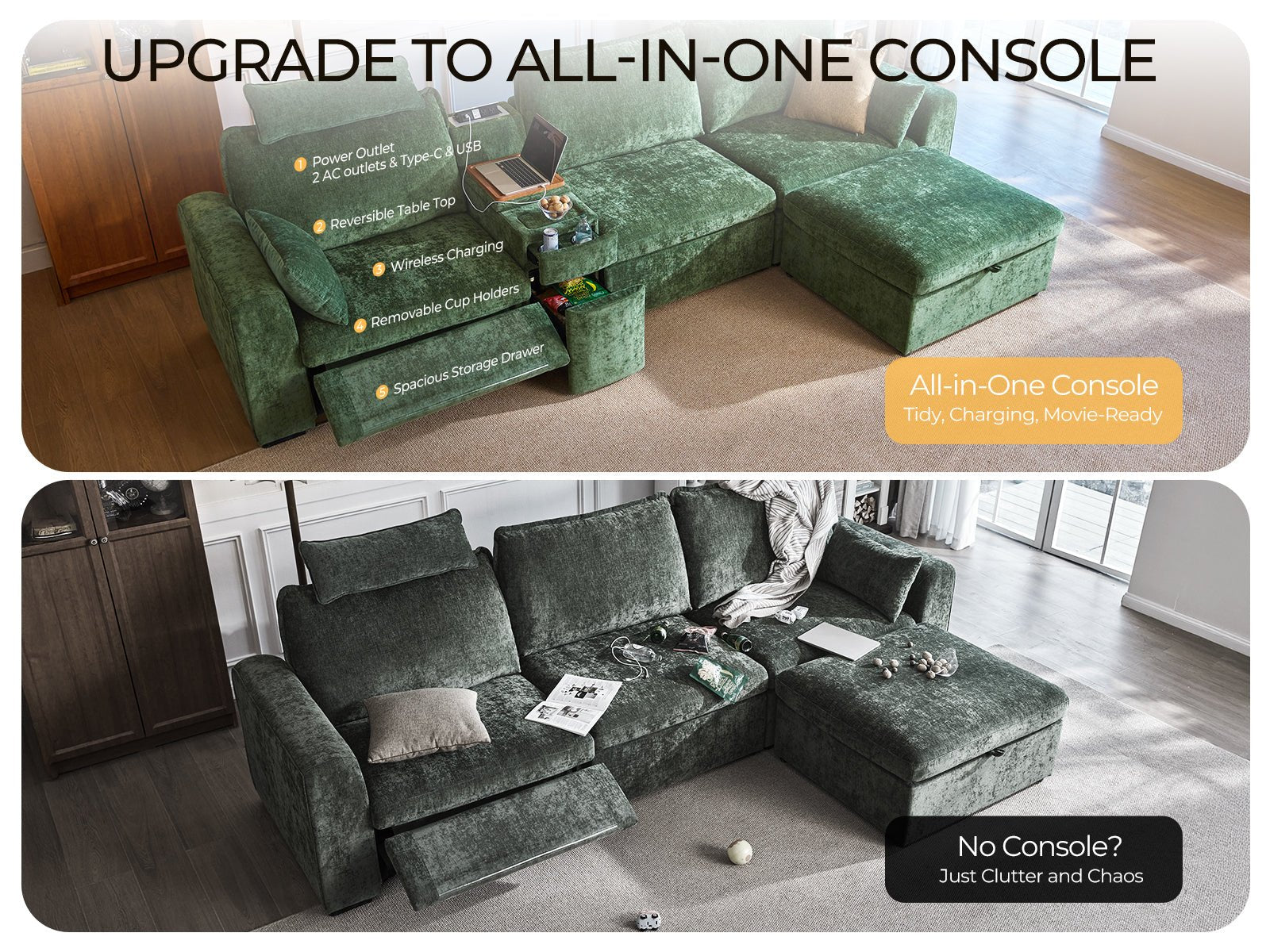 OLAR II 2 Seats with Console Table & Power Recliner