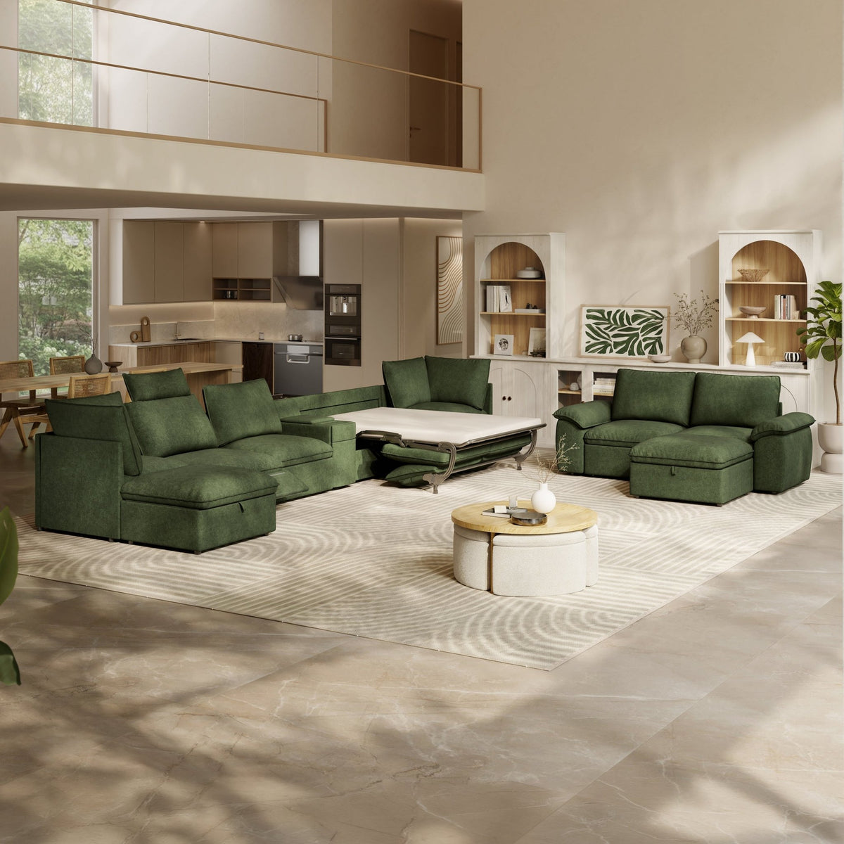 SOMA Bundles 7 Seat Recliner & Power Console, with Hidden One-Pull Sofa Bed | Nap Armrests