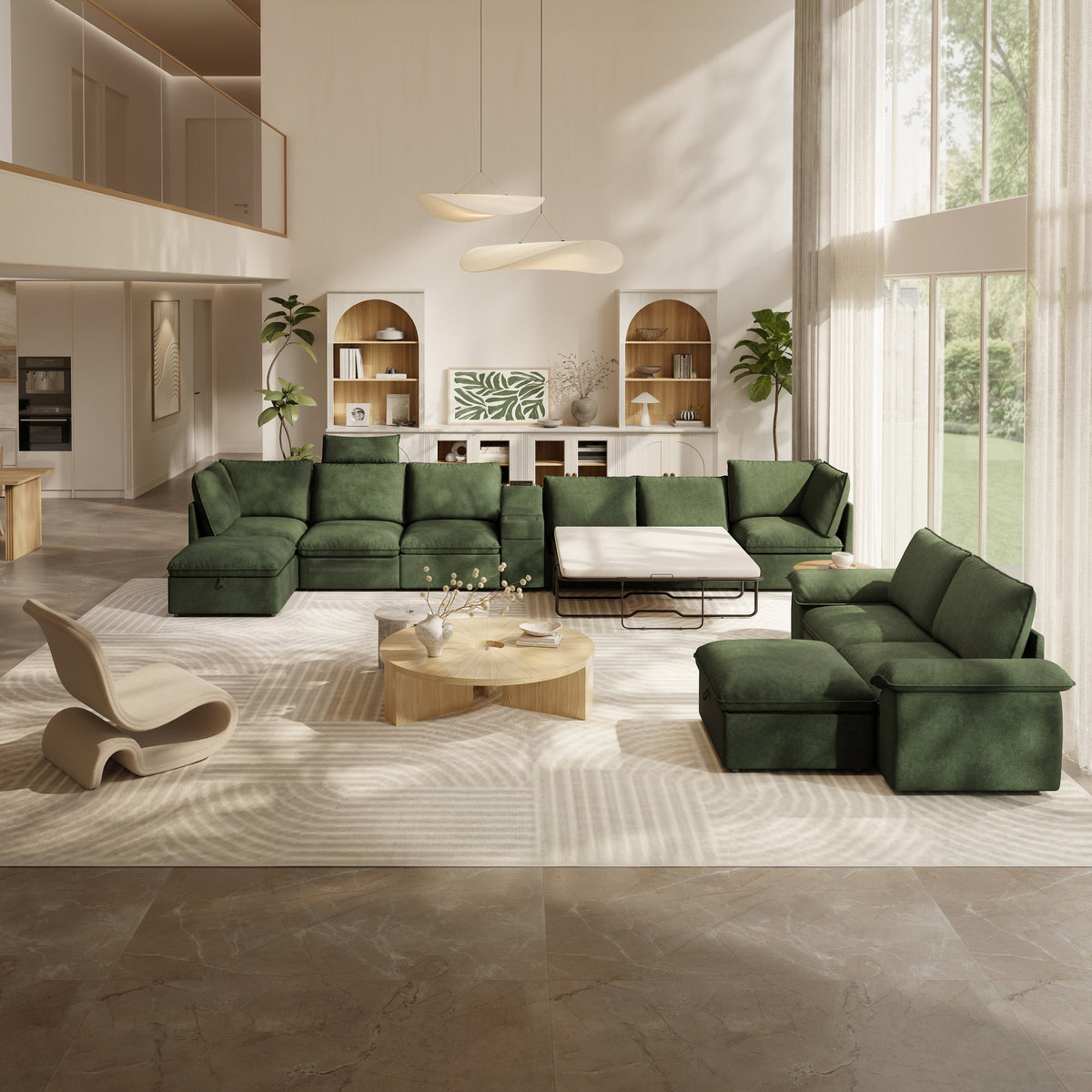 SOMA Bundles 7 Seat Recliner & Power Console, with 2IN1 Hidden Sleeper Sofa Bed | Nap Armrests