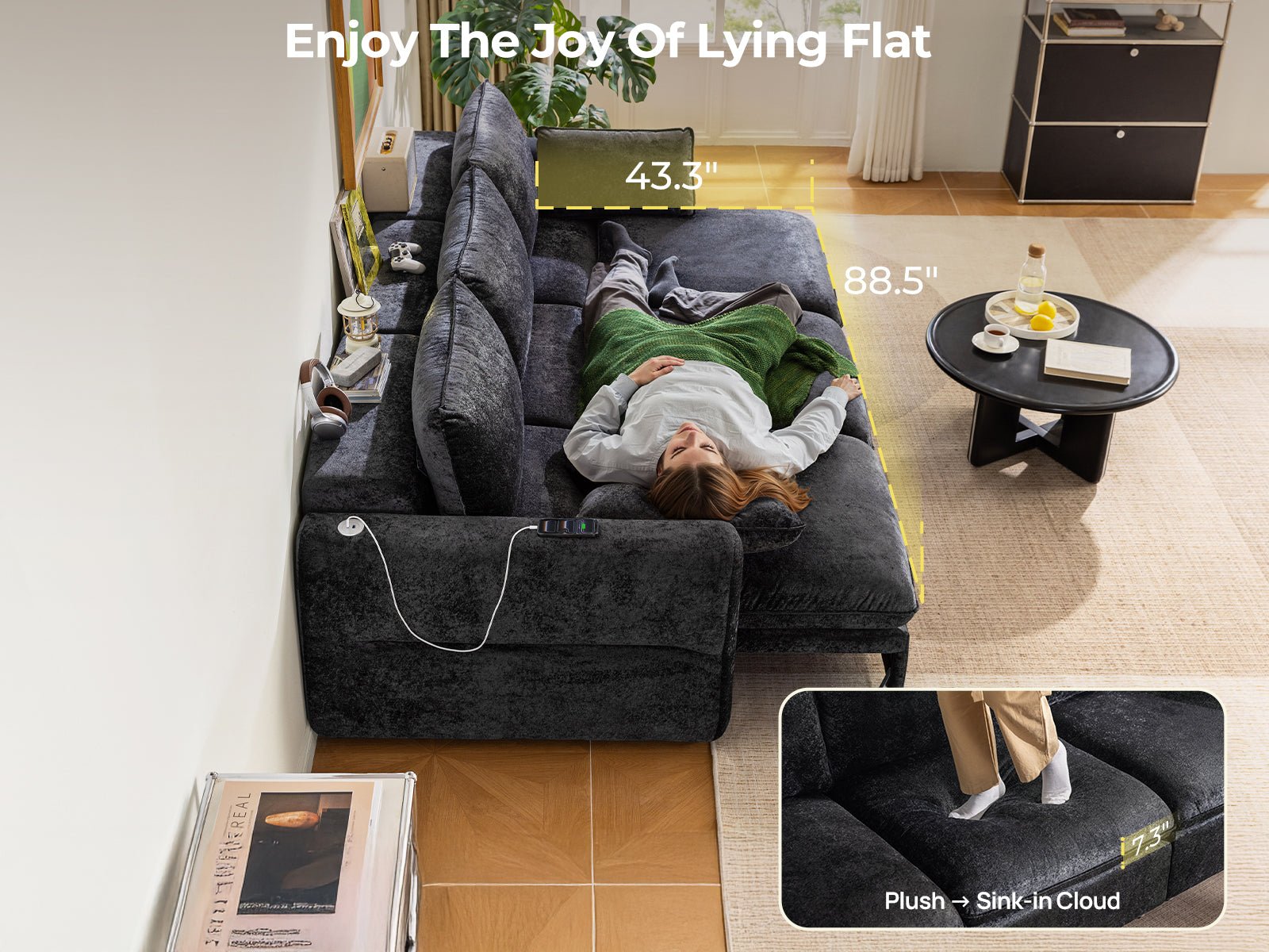 DOVA Oversized Electric Extendable Sofa Bed Dark Grey