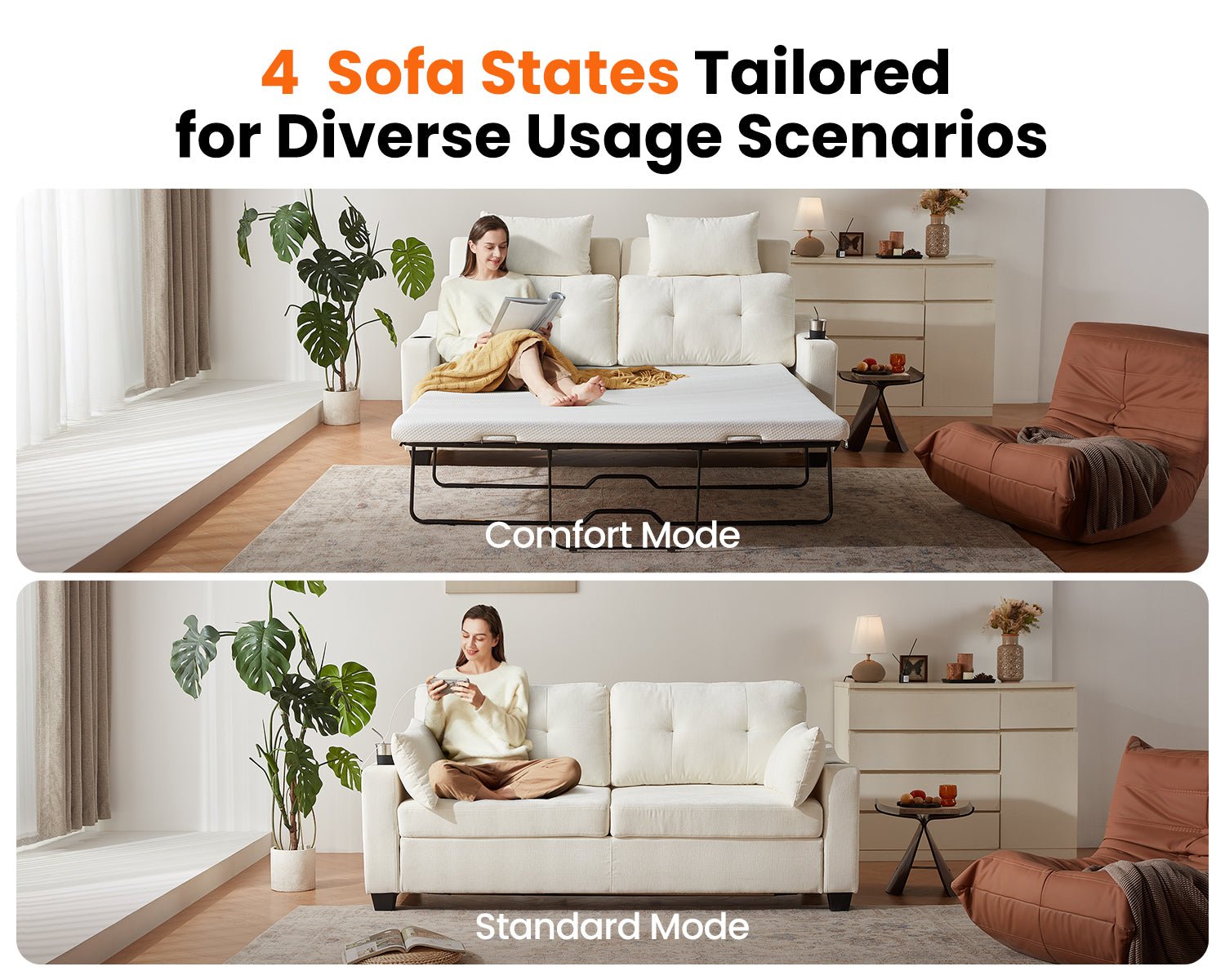 CURLIN Full Size 2IN1 Chenille Pull Out Sofa Bed (Beige)