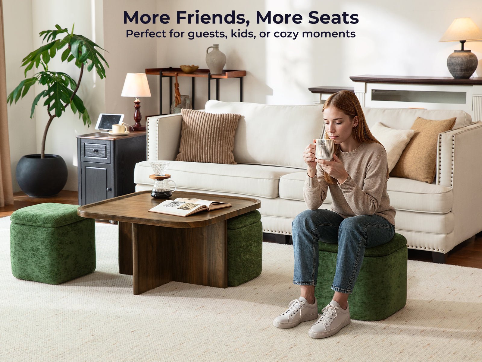 Madera Multi - Functional Coffee Table with Stools Walnut&Green