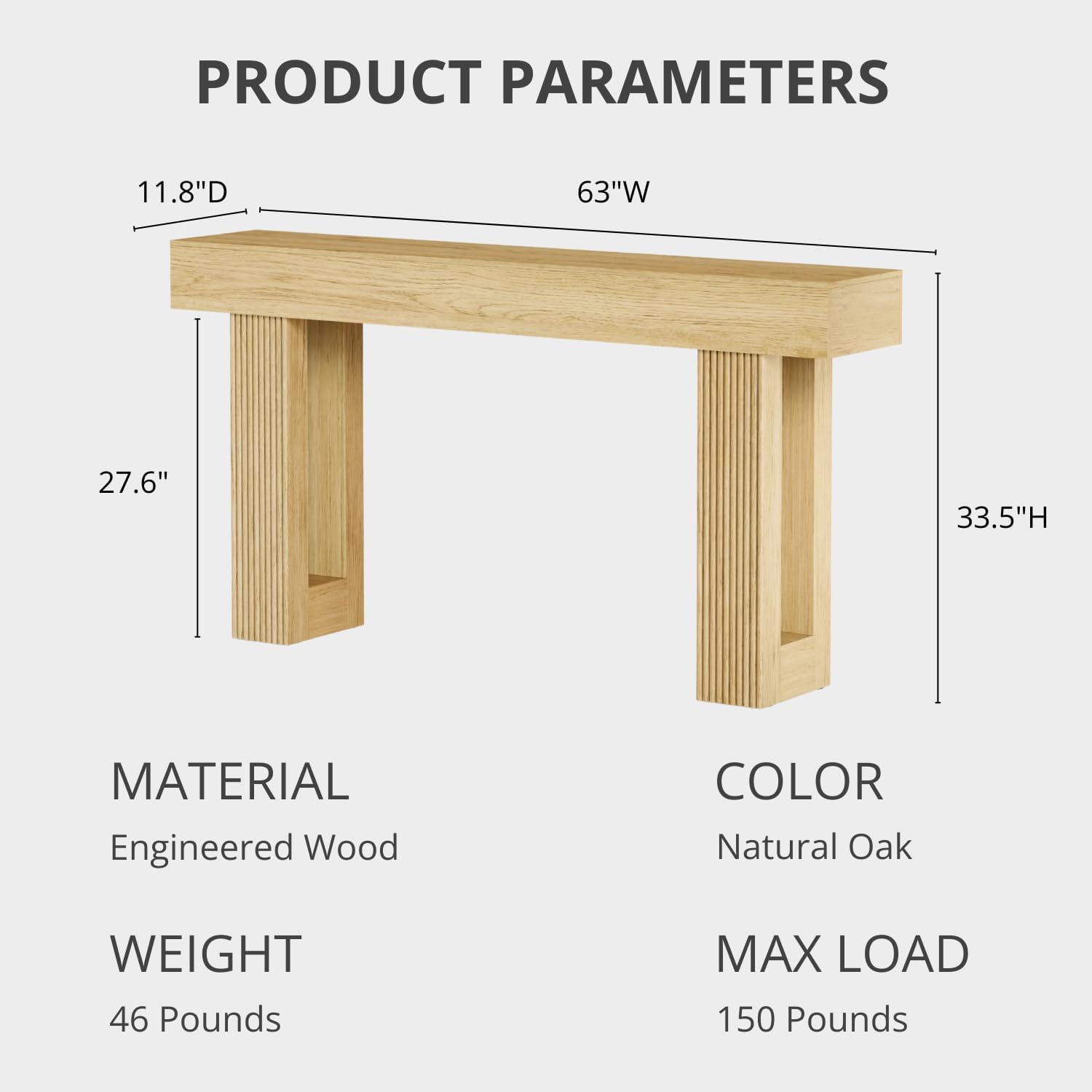 Fluted Console Table, Ribbed Entryway Table, Chunky Wood Hallway Table for Living Room